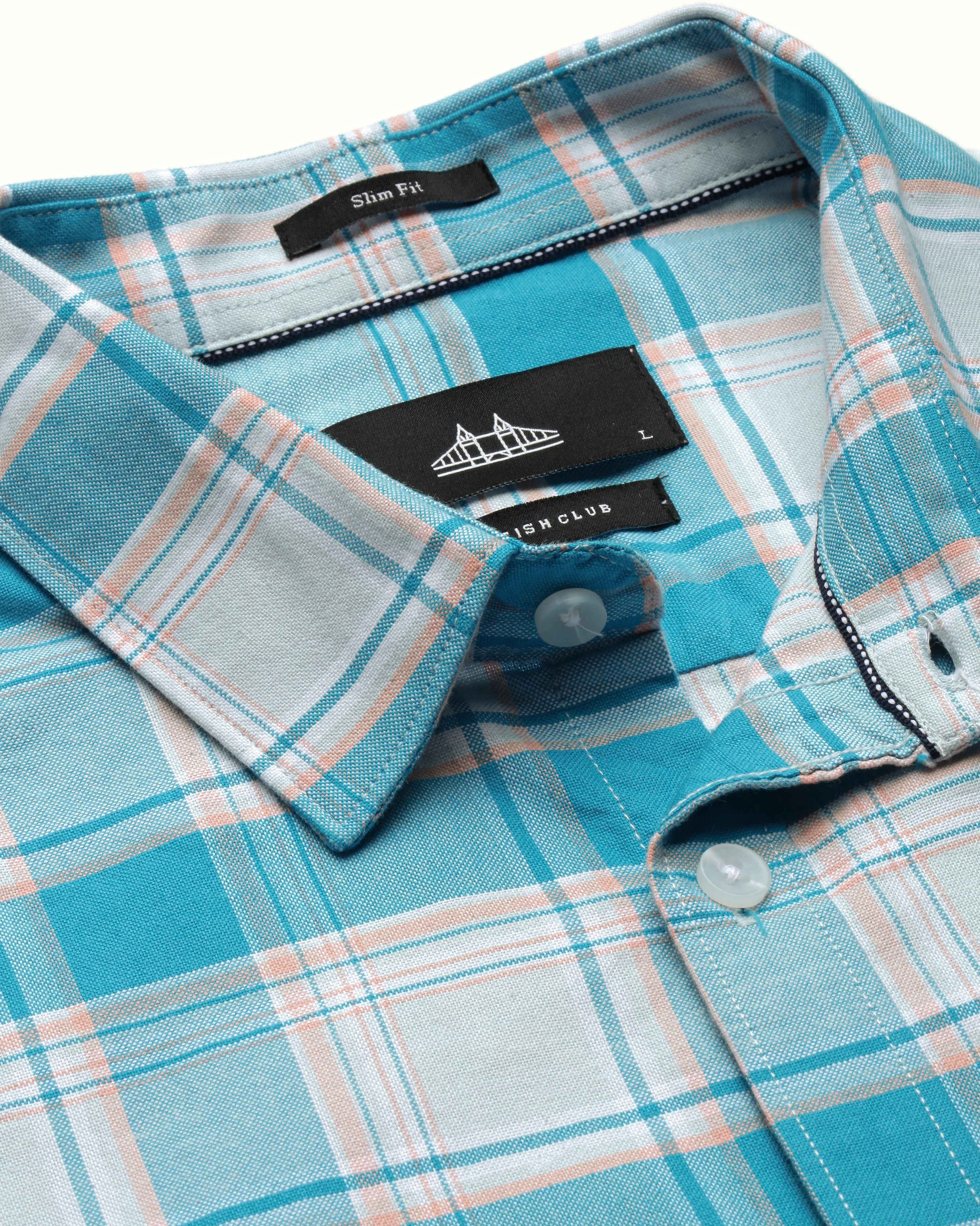 Men Blue Cotton Slim Shirt - Image 3