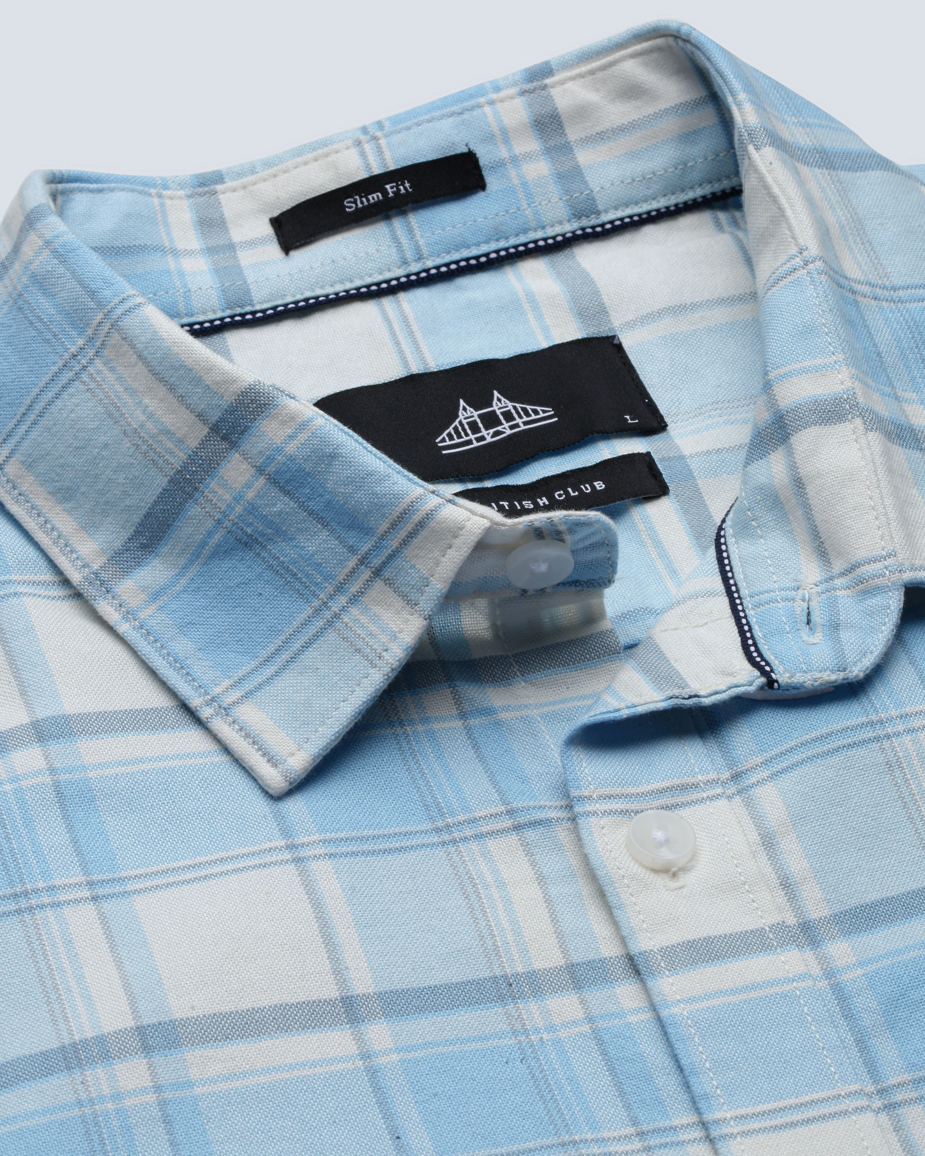 Men Blue Cotton Slim Shirt - Image 4