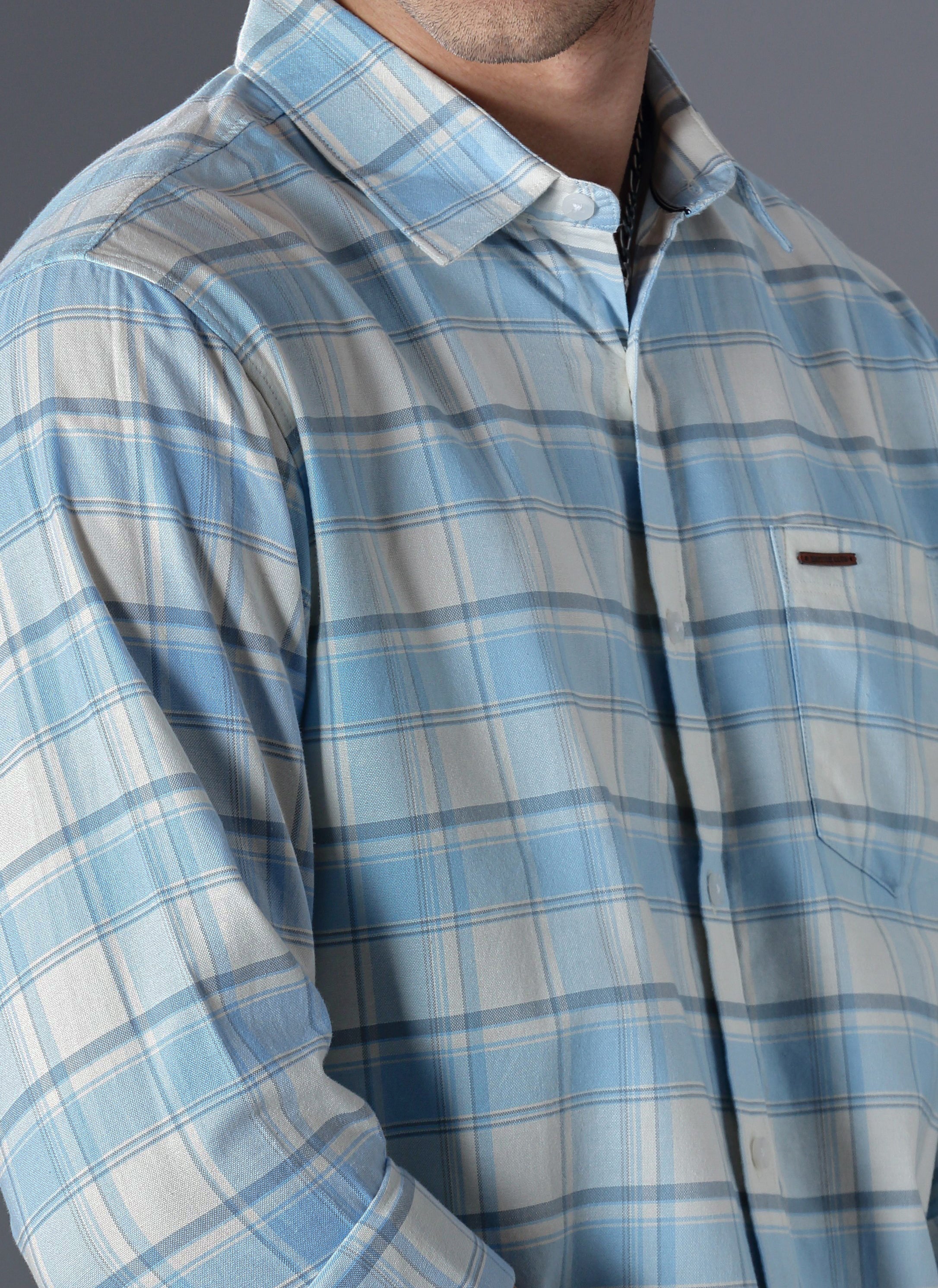 Men Blue Cotton Slim Shirt - Image 5