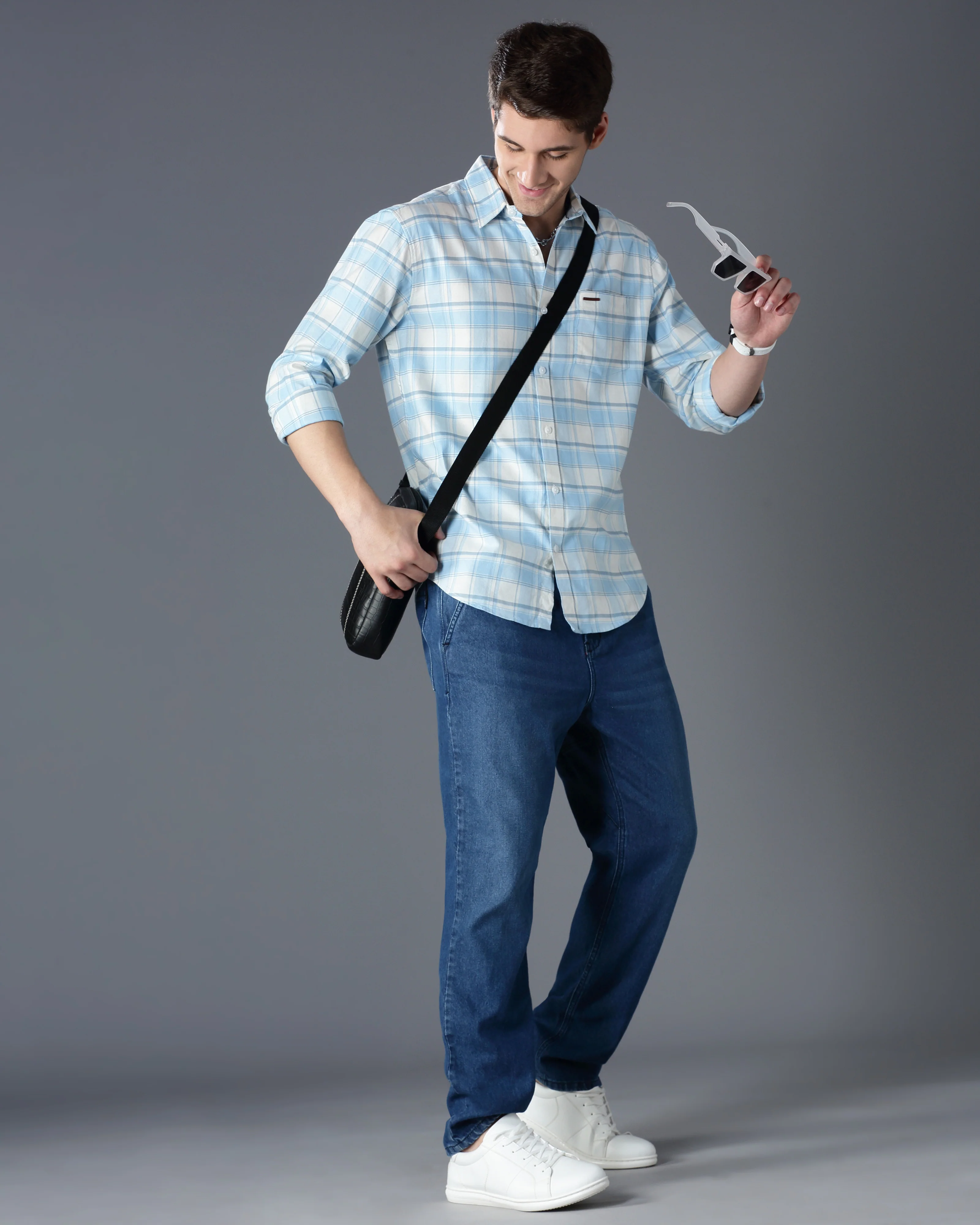 Men Blue Cotton Slim Shirt - Image 6