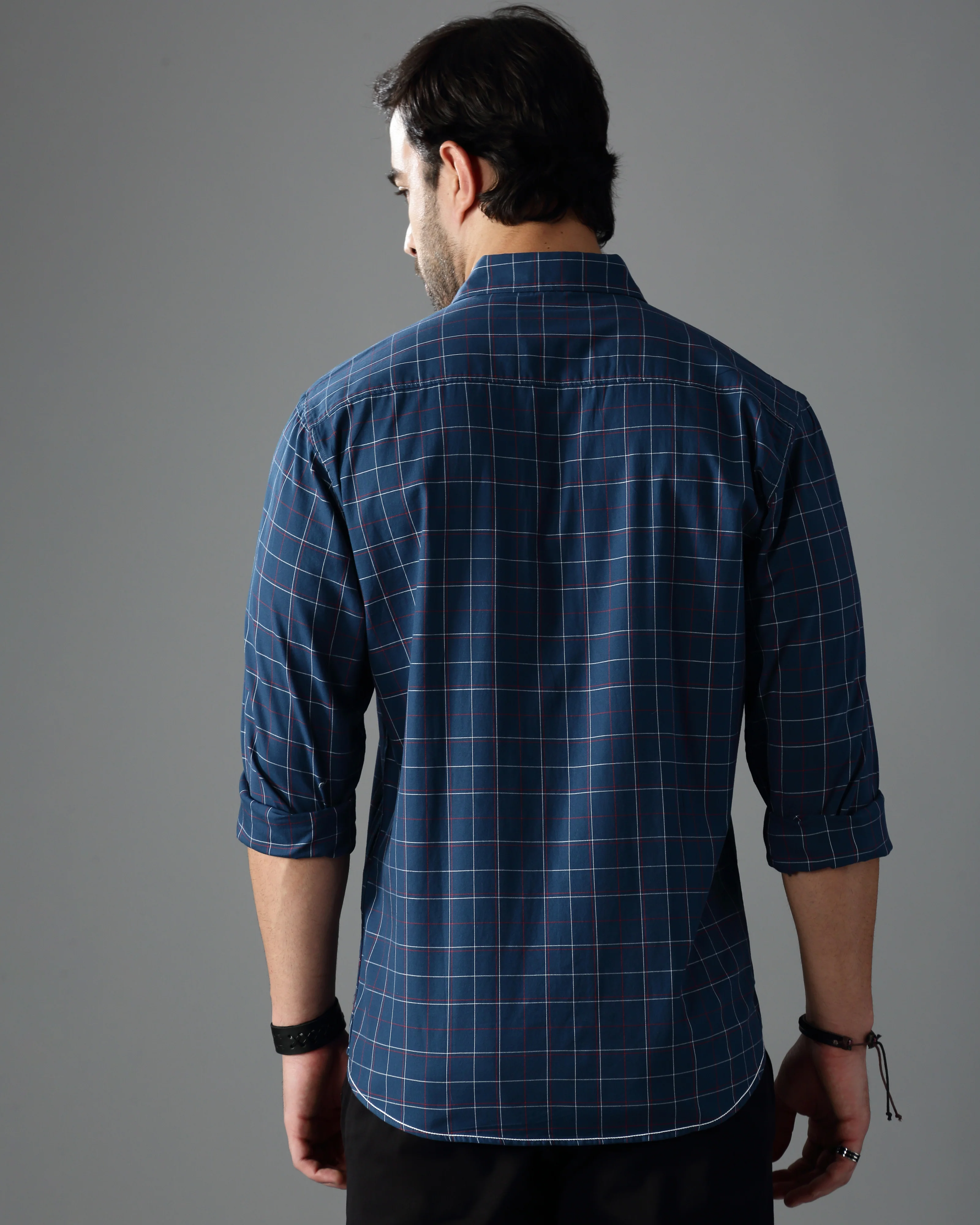 Men Blue Cotton Slim Shirt - Image 3