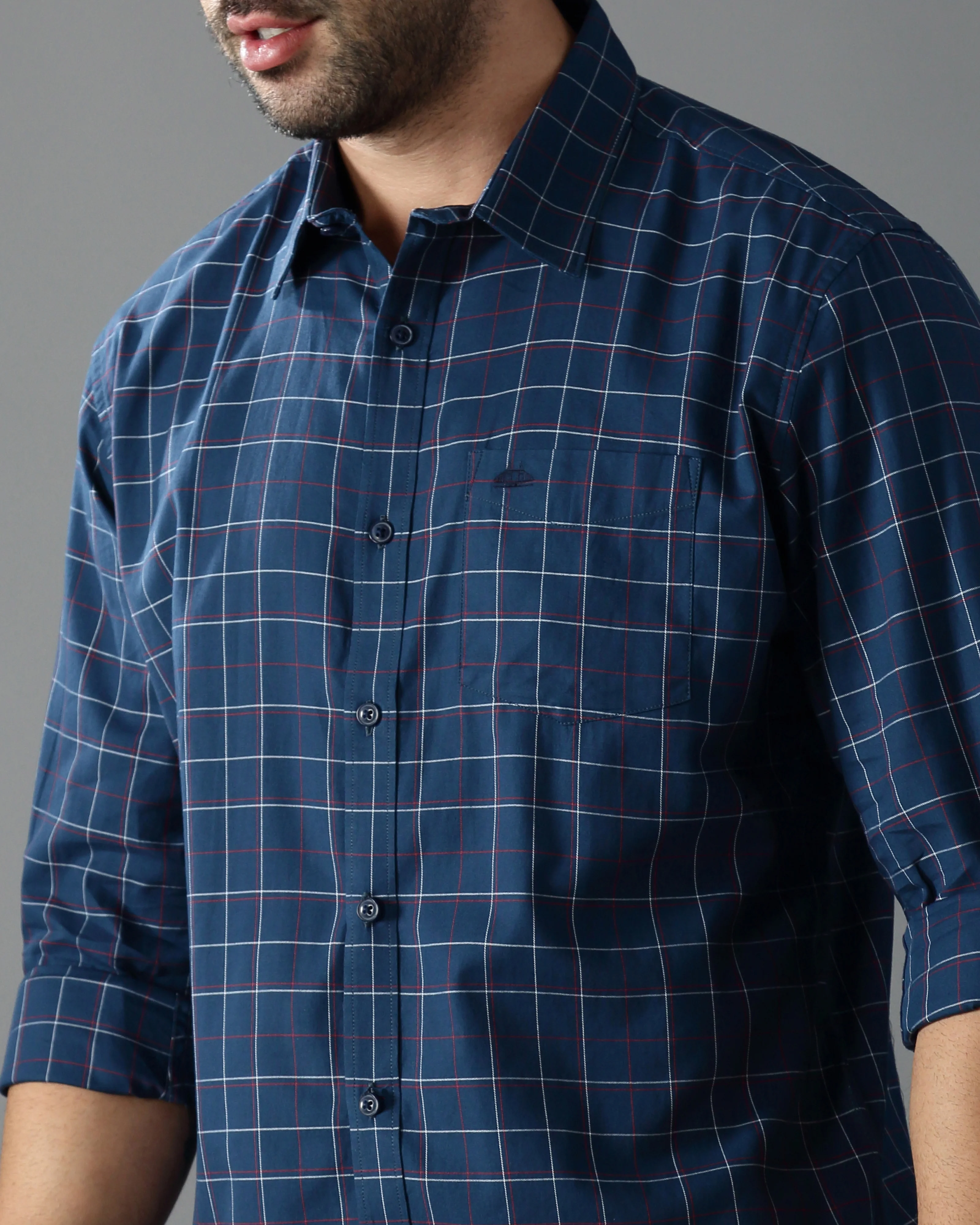 Men Blue Cotton Slim Shirt - Image 4
