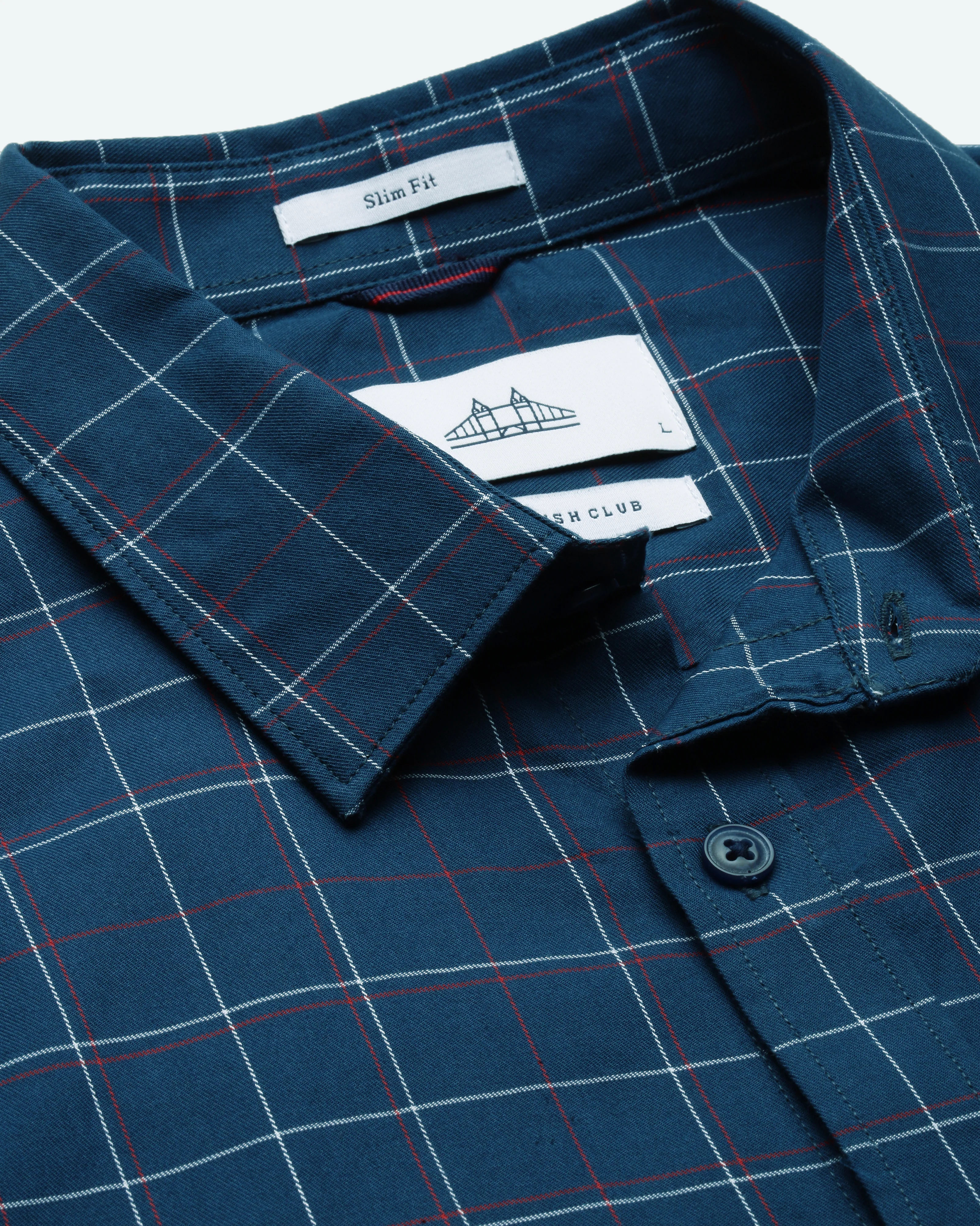Men Blue Cotton Slim Shirt - Image 5