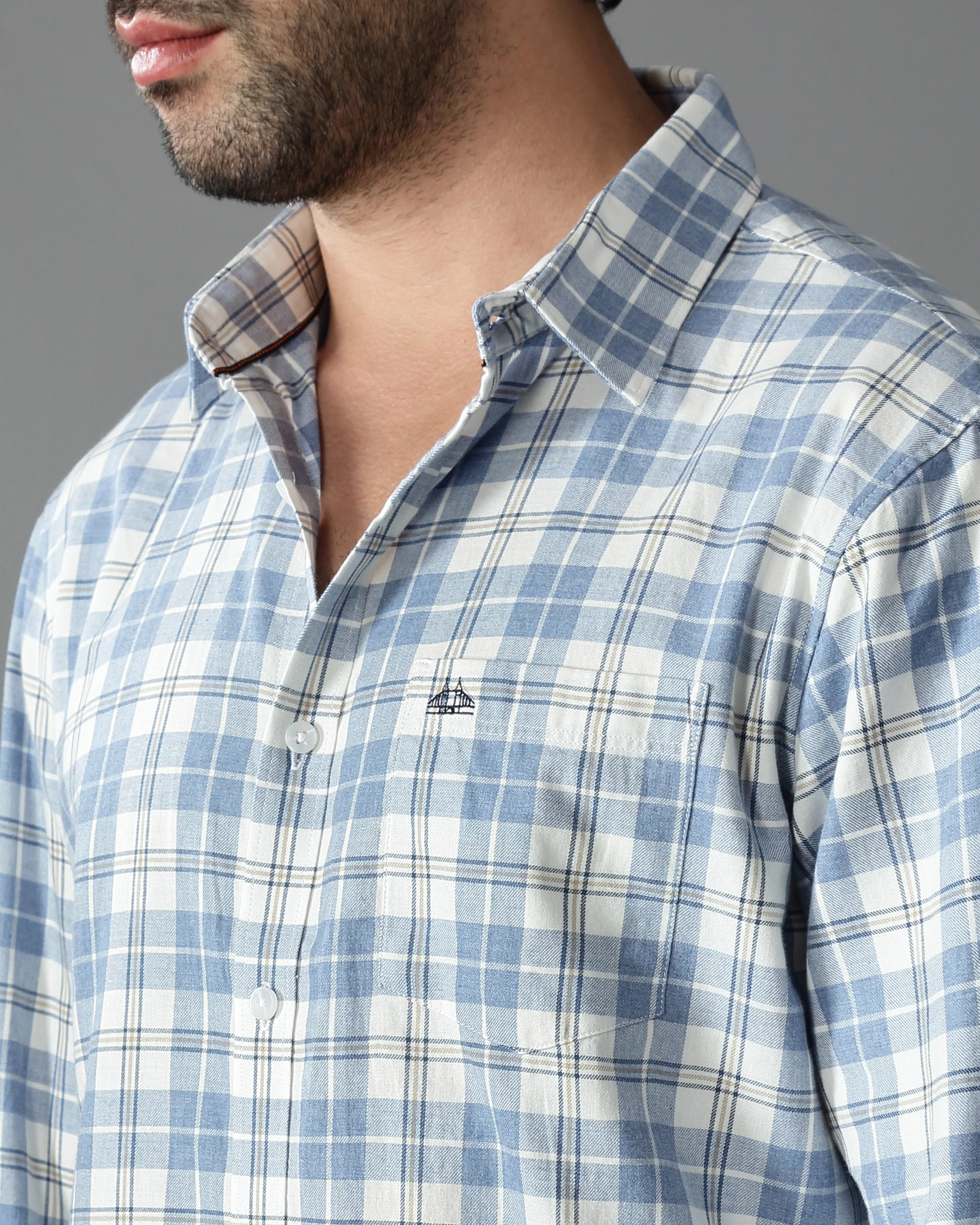Men Blue Cotton Slim Shirt - Image 2