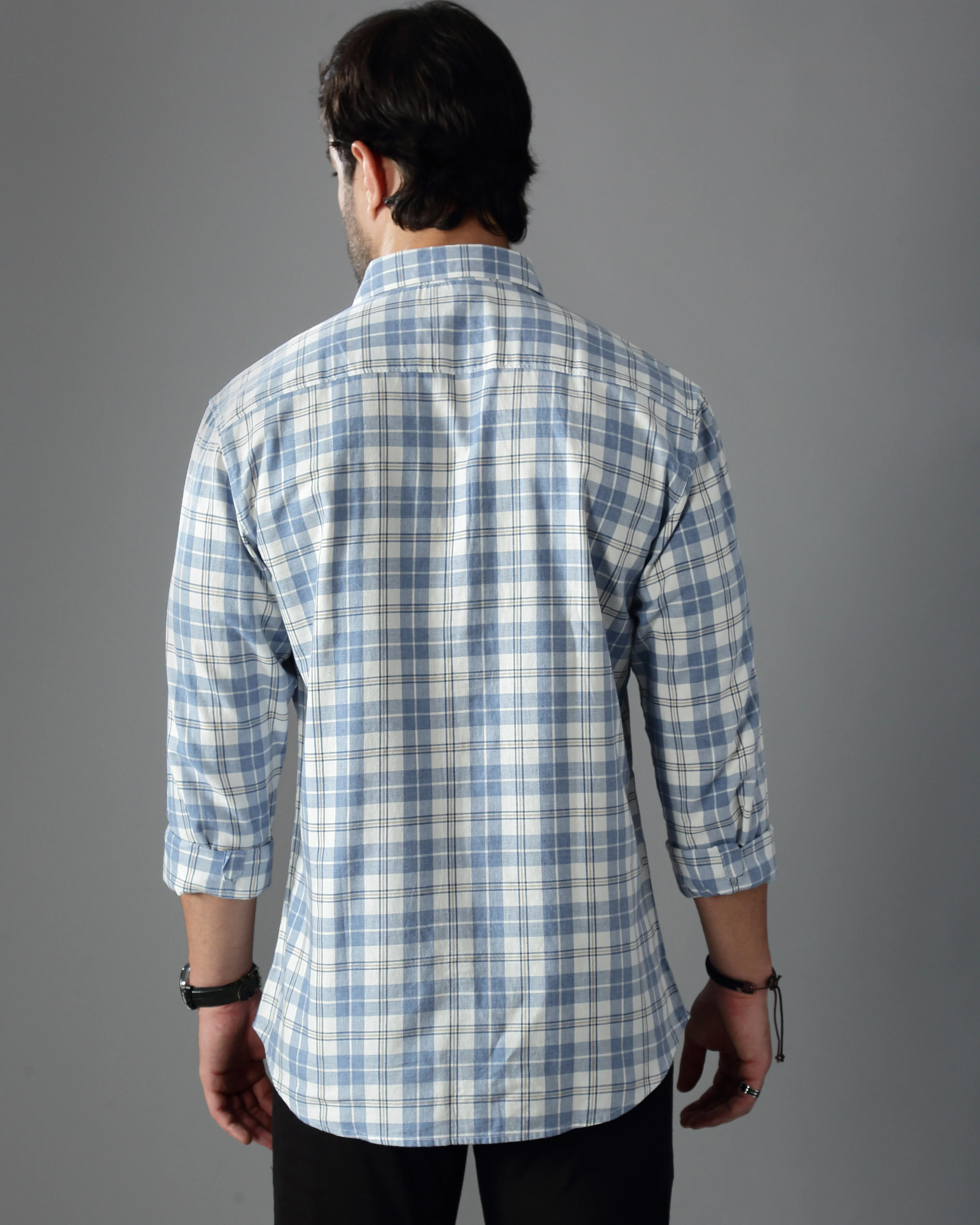 Men Blue Cotton Slim Shirt - Image 4