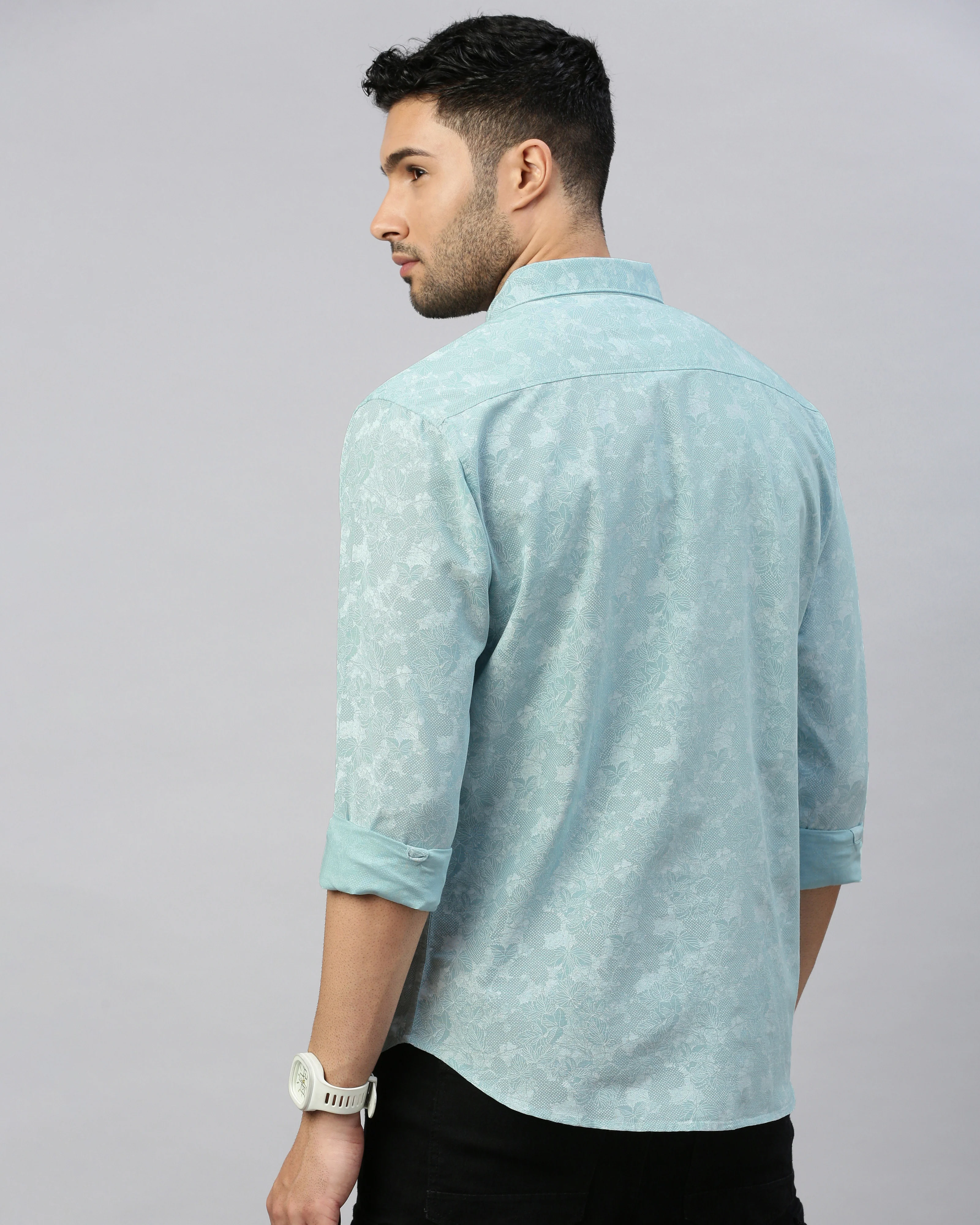 Men Blue Cotton Slim Shirt - Image 3