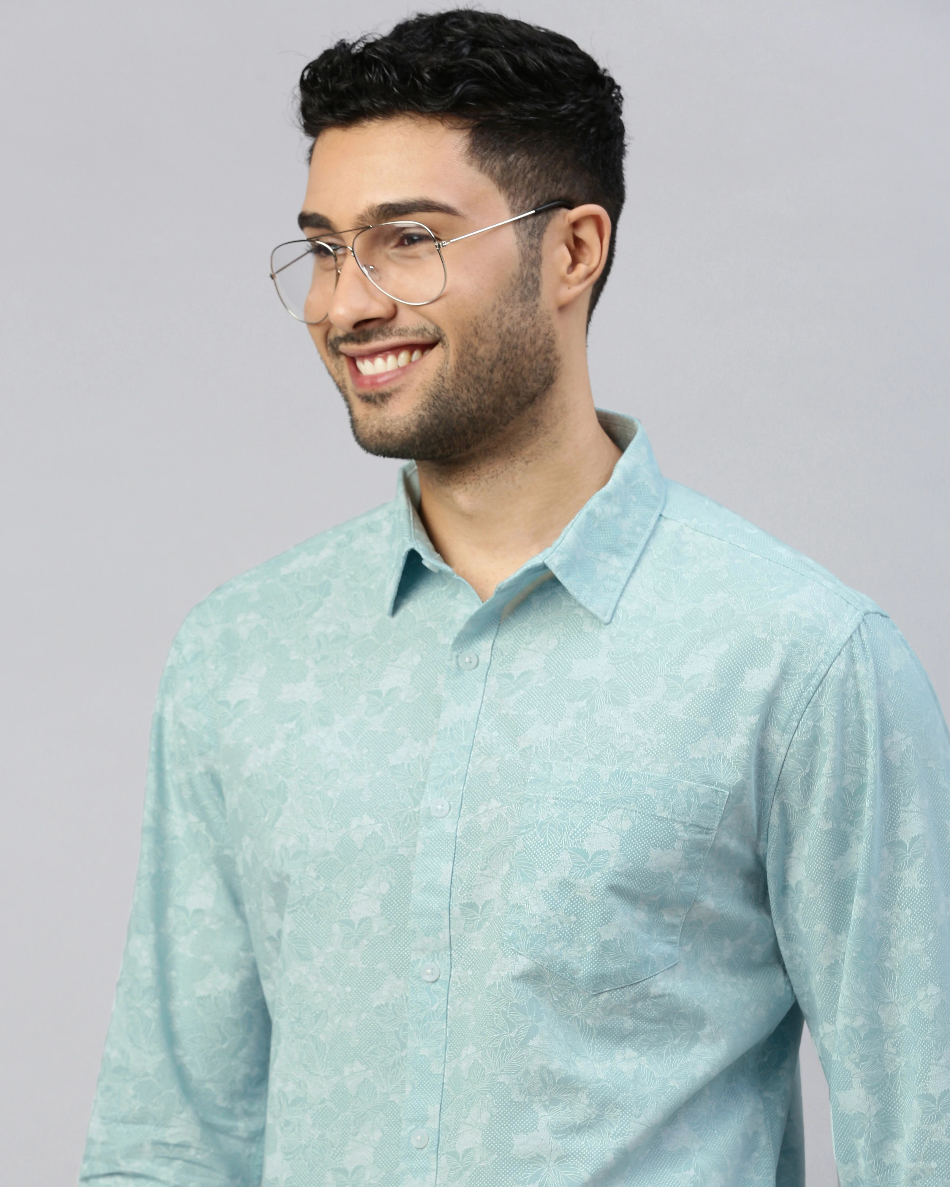 Men Blue Cotton Slim Shirt - Image 4