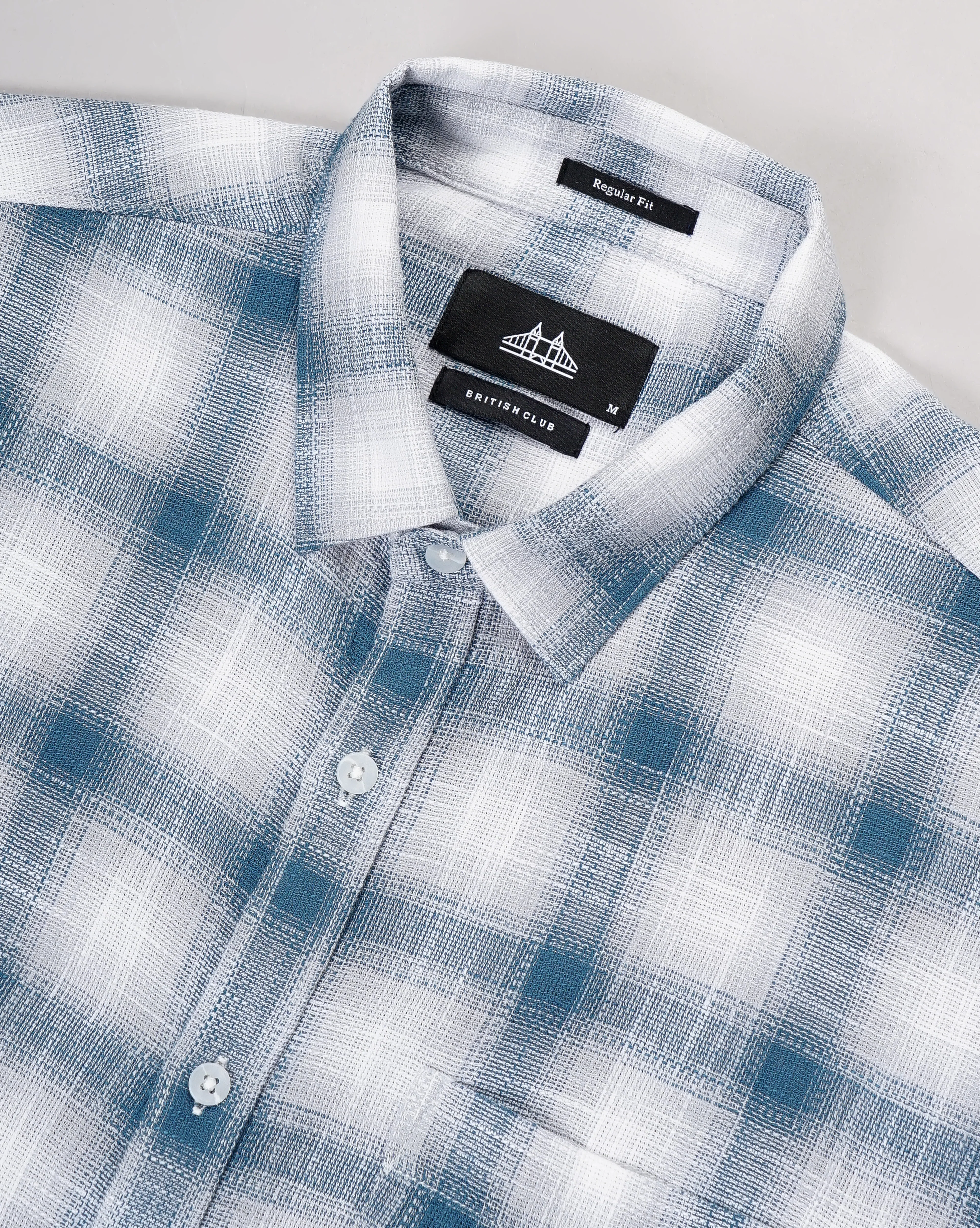 Men Blue Cotton Slim Shirt - Image 5