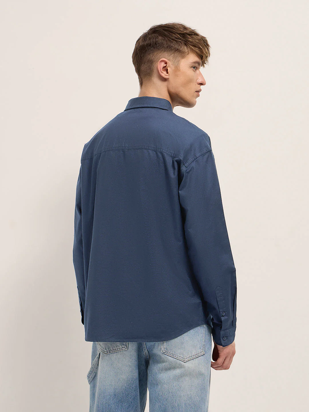 Men Blue Cotton Solid Relaxed Fit Overshirt - Image 2
