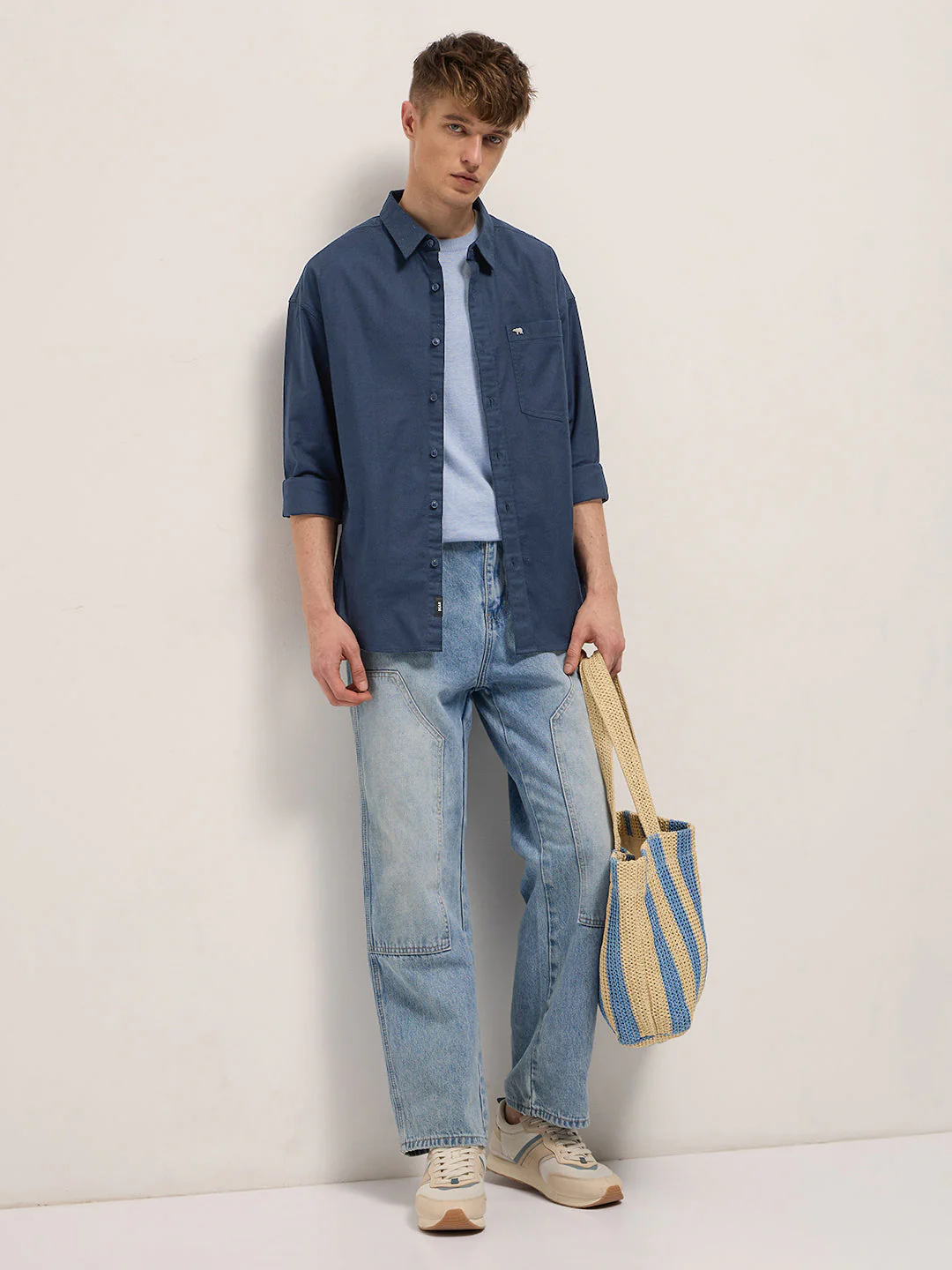 Men Blue Cotton Solid Relaxed Fit Overshirt - Image 4