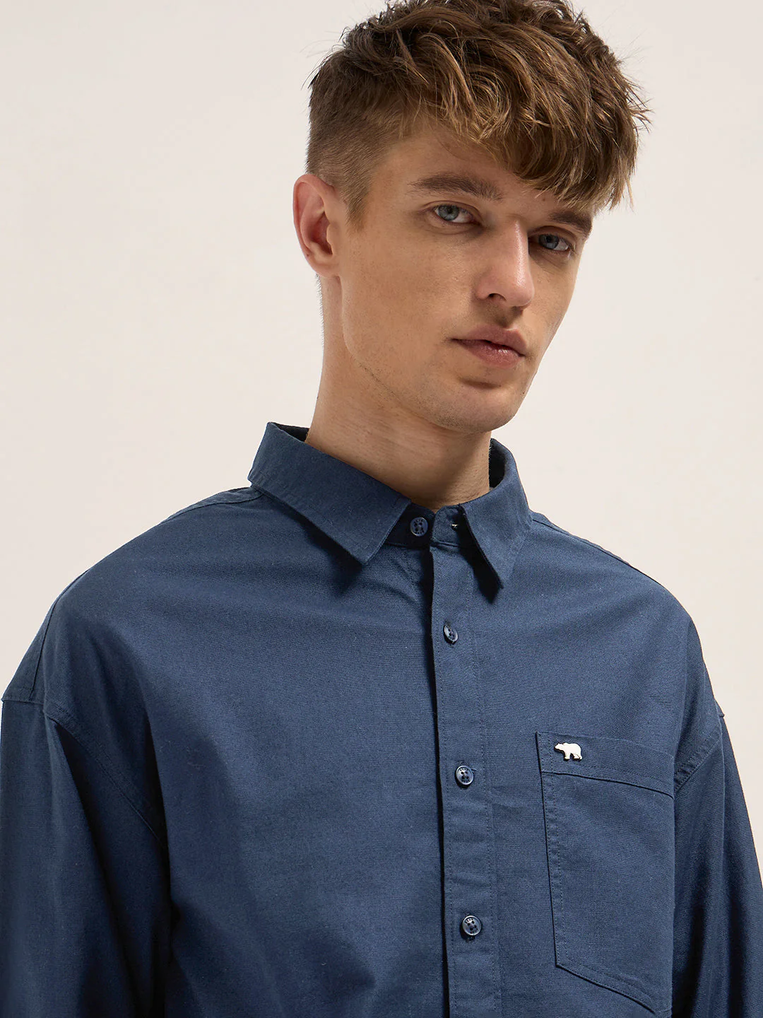 Men Blue Cotton Solid Relaxed Fit Overshirt - Image 5