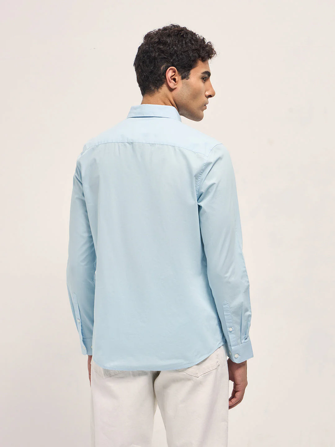 Men Blue Cotton Solid Slim Fit Casual Shirt - Image 2
