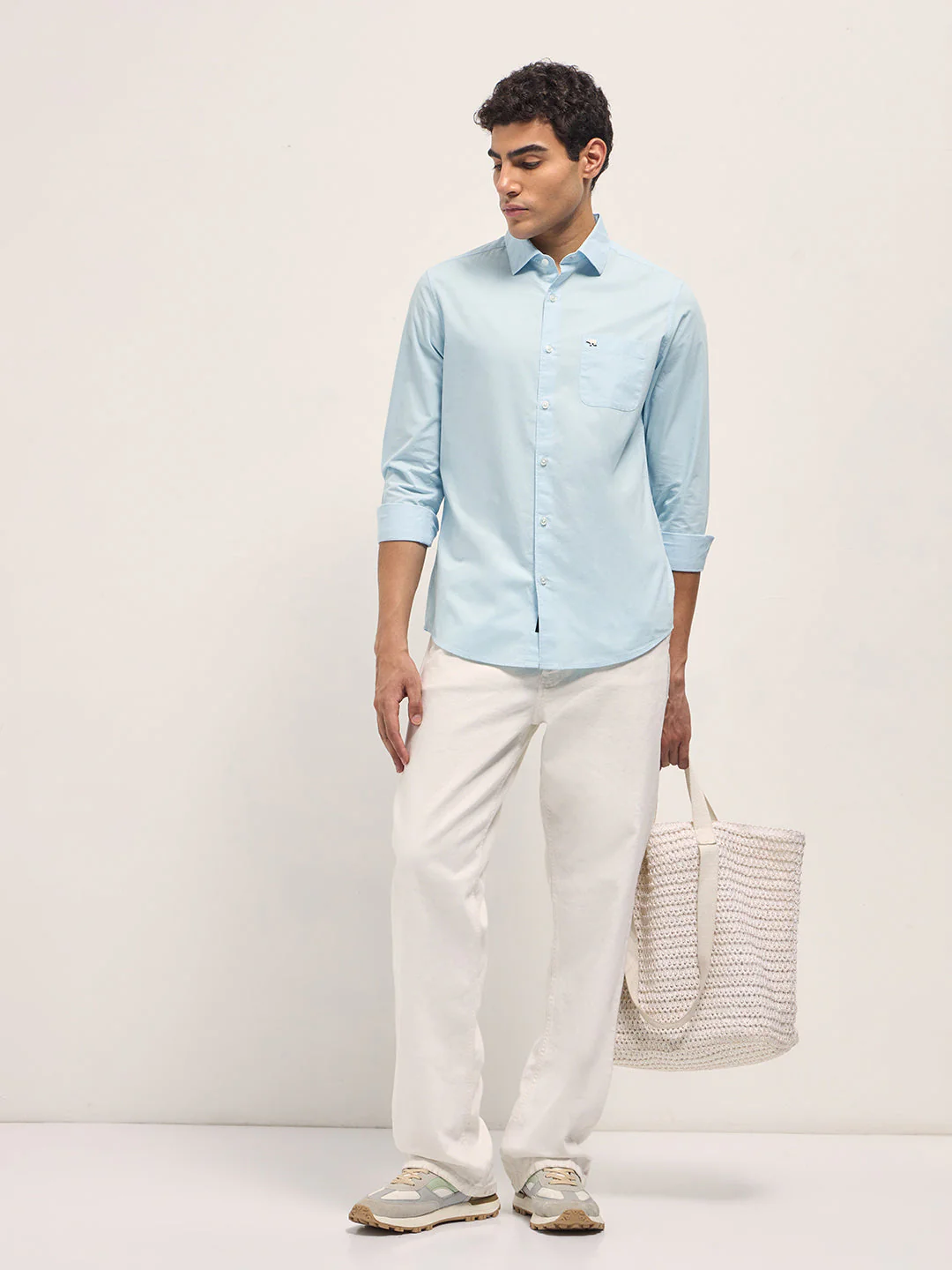 Men Blue Cotton Solid Slim Fit Casual Shirt - Image 4