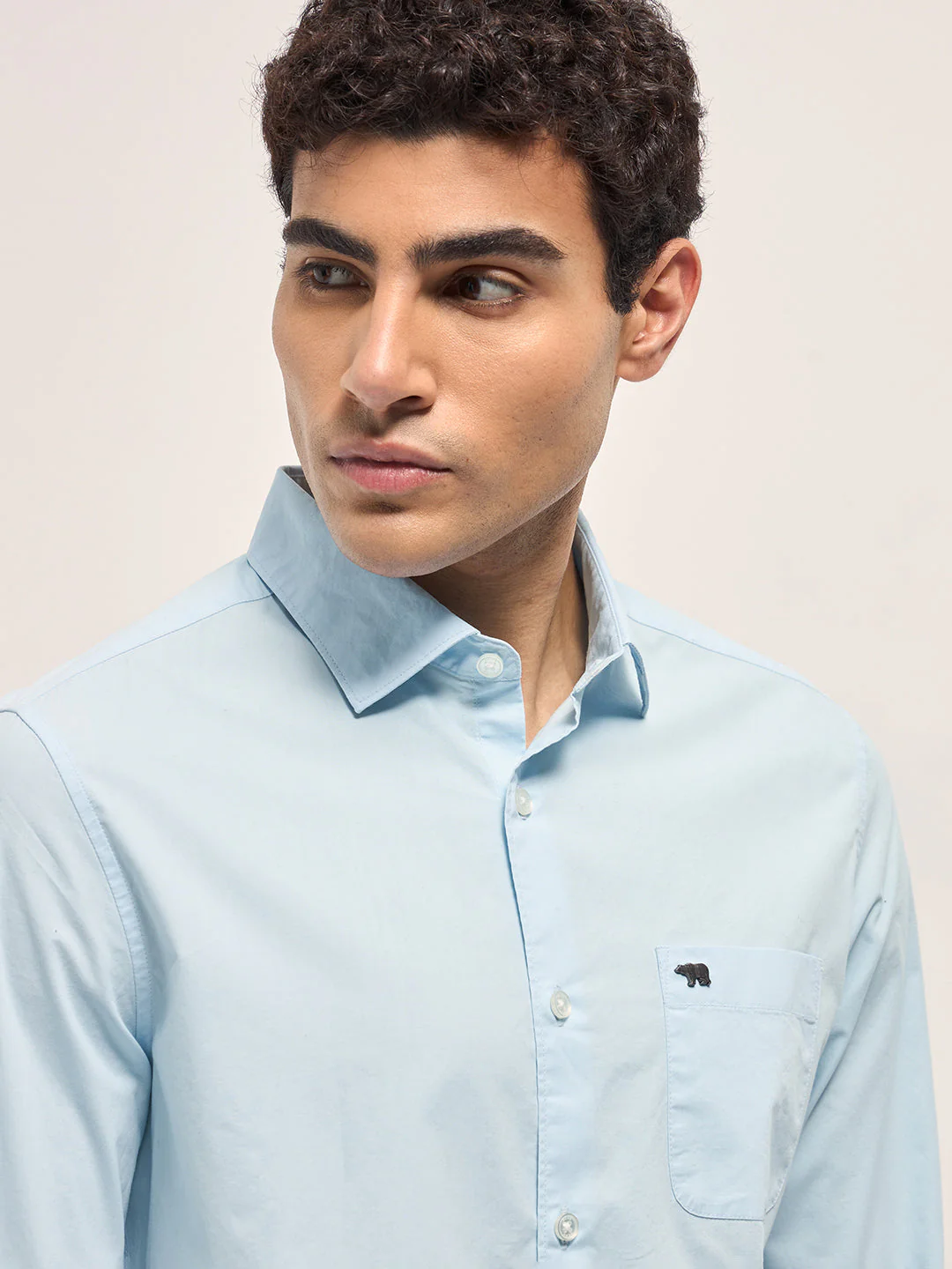 Men Blue Cotton Solid Slim Fit Casual Shirt - Image 5