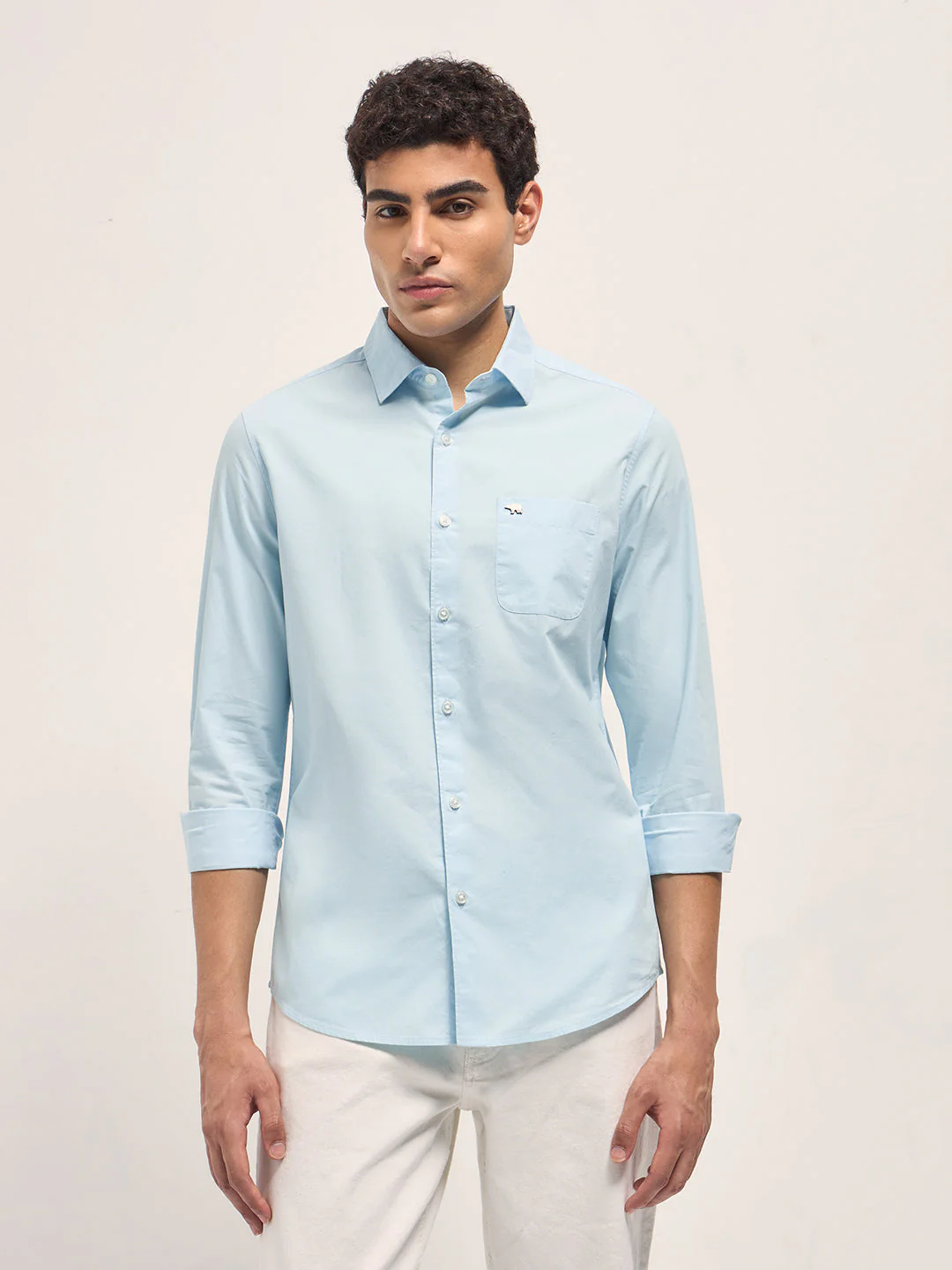 Men Blue Cotton Solid Slim Fit Casual Shirt - Image 6