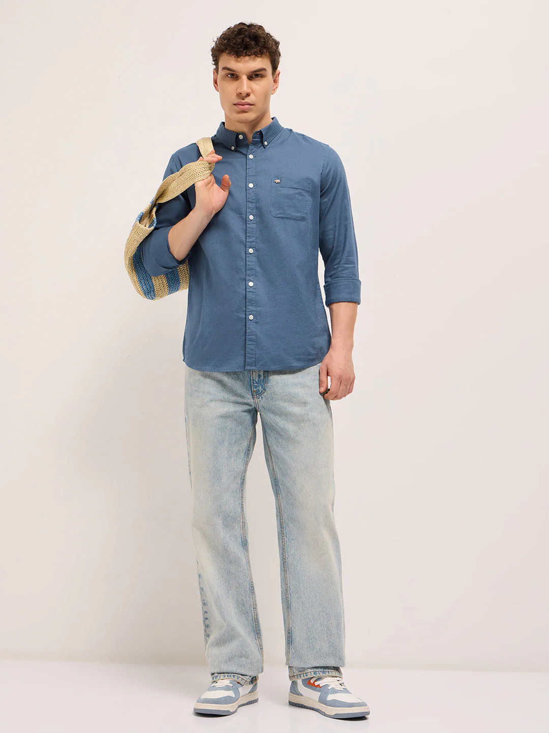 Men Blue Cotton Solid Slim Fit Casual Shirt - Image 4