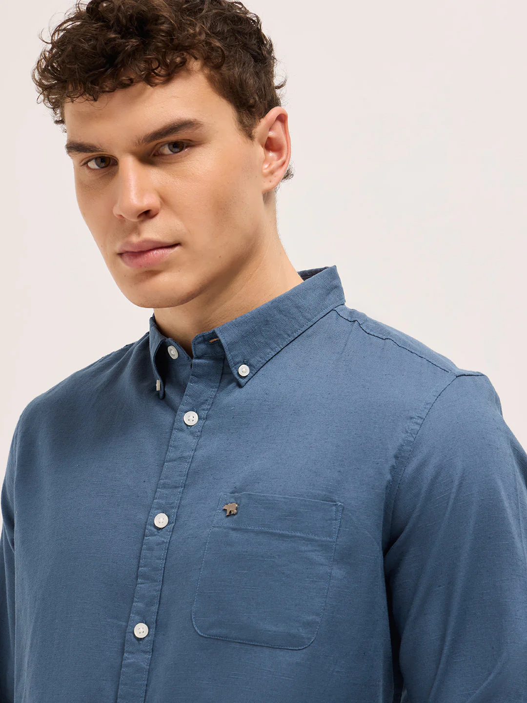 Men Blue Cotton Solid Slim Fit Casual Shirt - Image 5