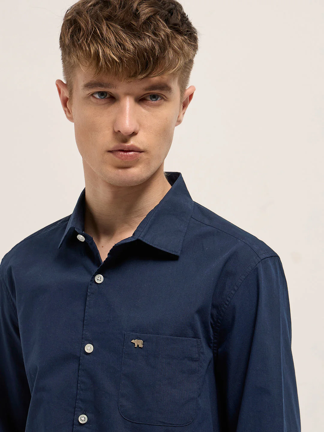 Men Blue Cotton Solid Slim Fit Casual Shirt - Image 5