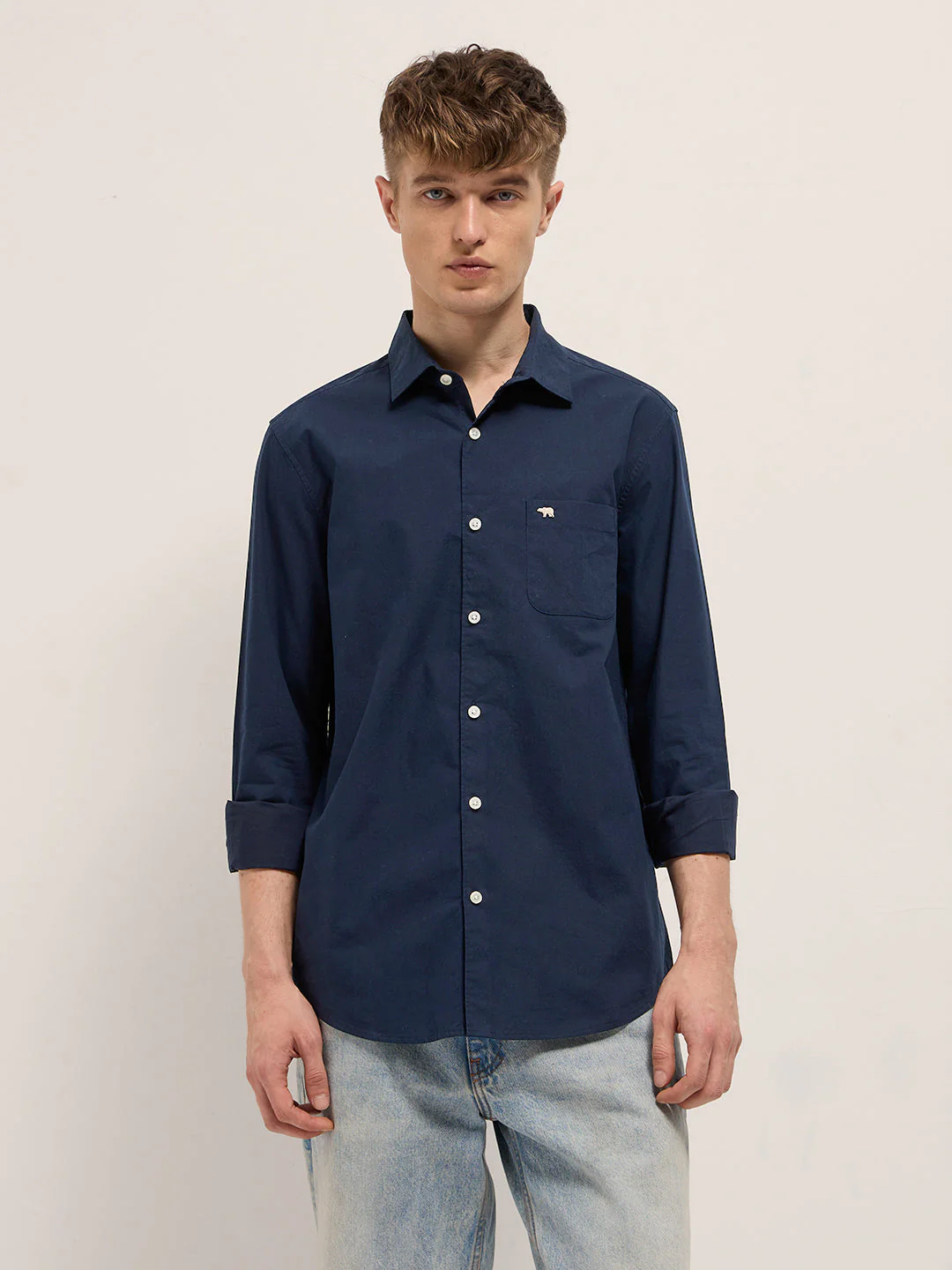 Men Blue Cotton Solid Slim Fit Casual Shirt - Image 6