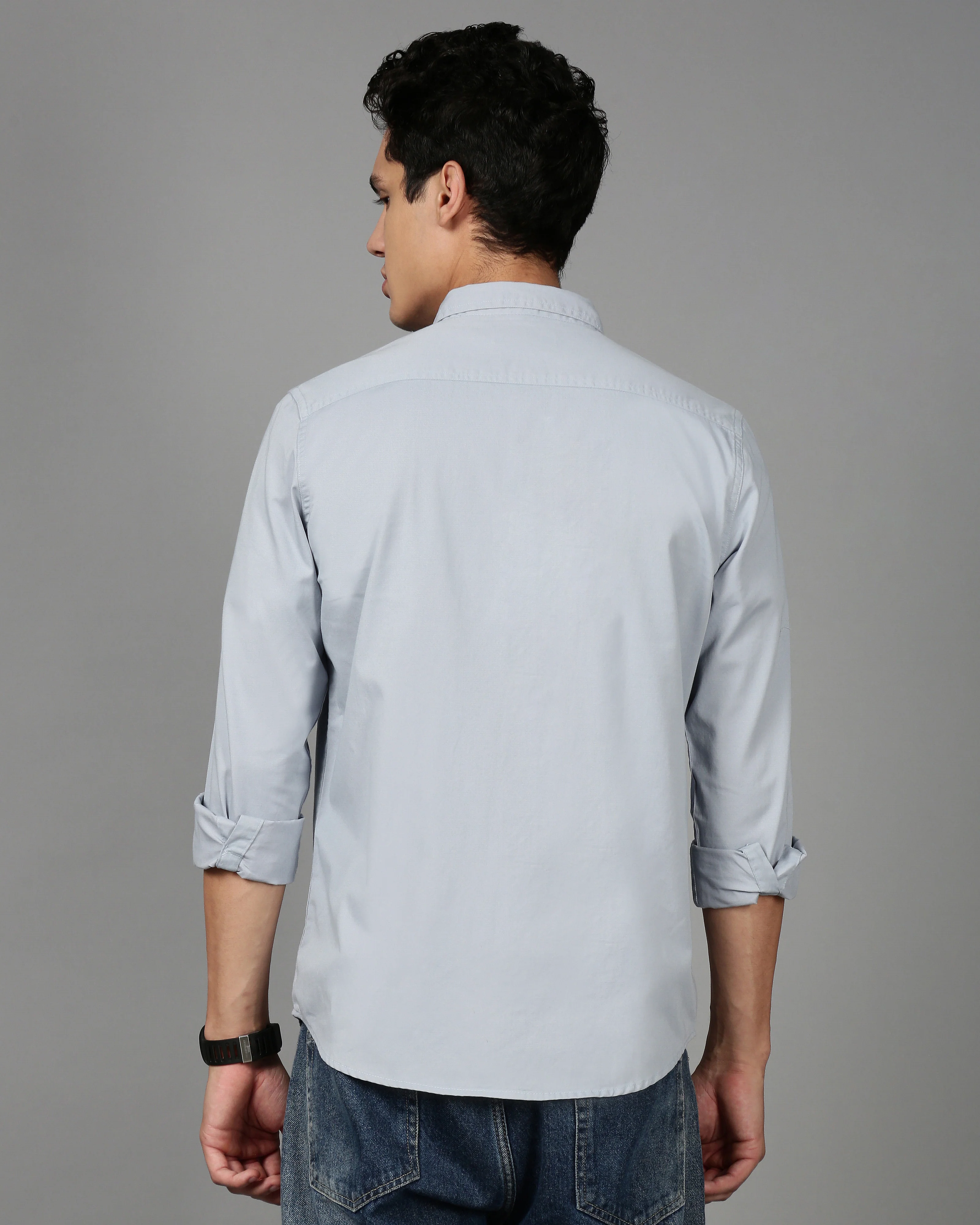 Men Blue Cotton Twill Shirt - Image 2
