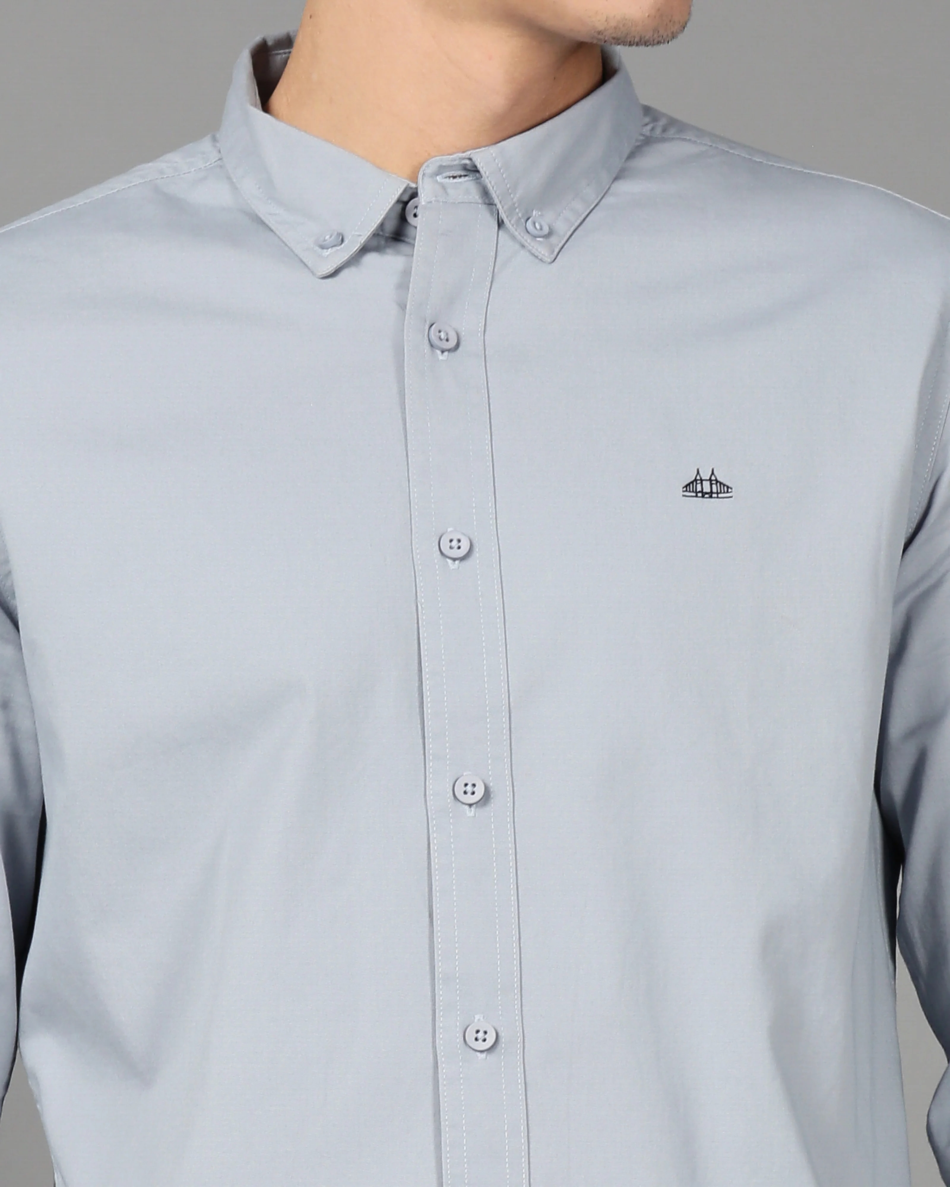 Men Blue Cotton Twill Shirt - Image 3