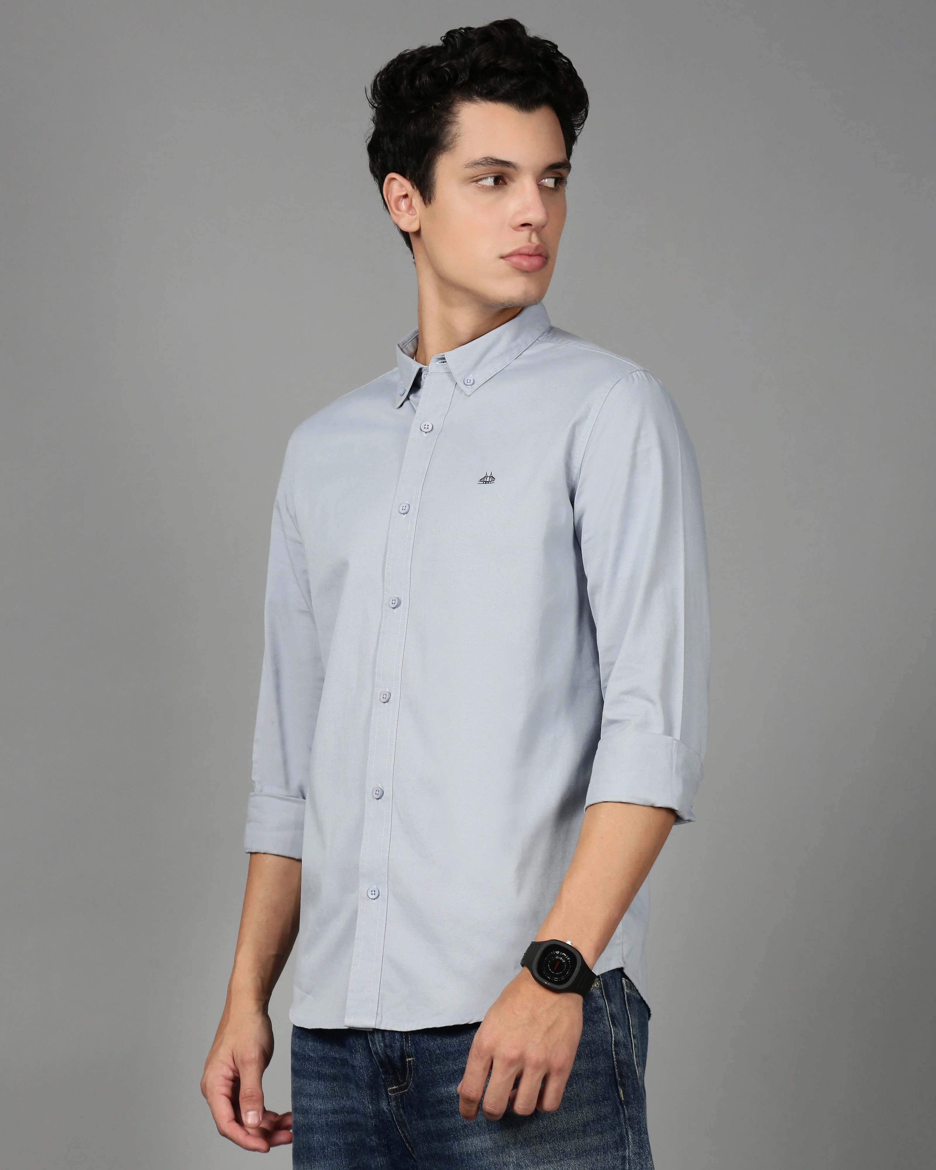 Men Blue Cotton Twill Shirt - Image 4
