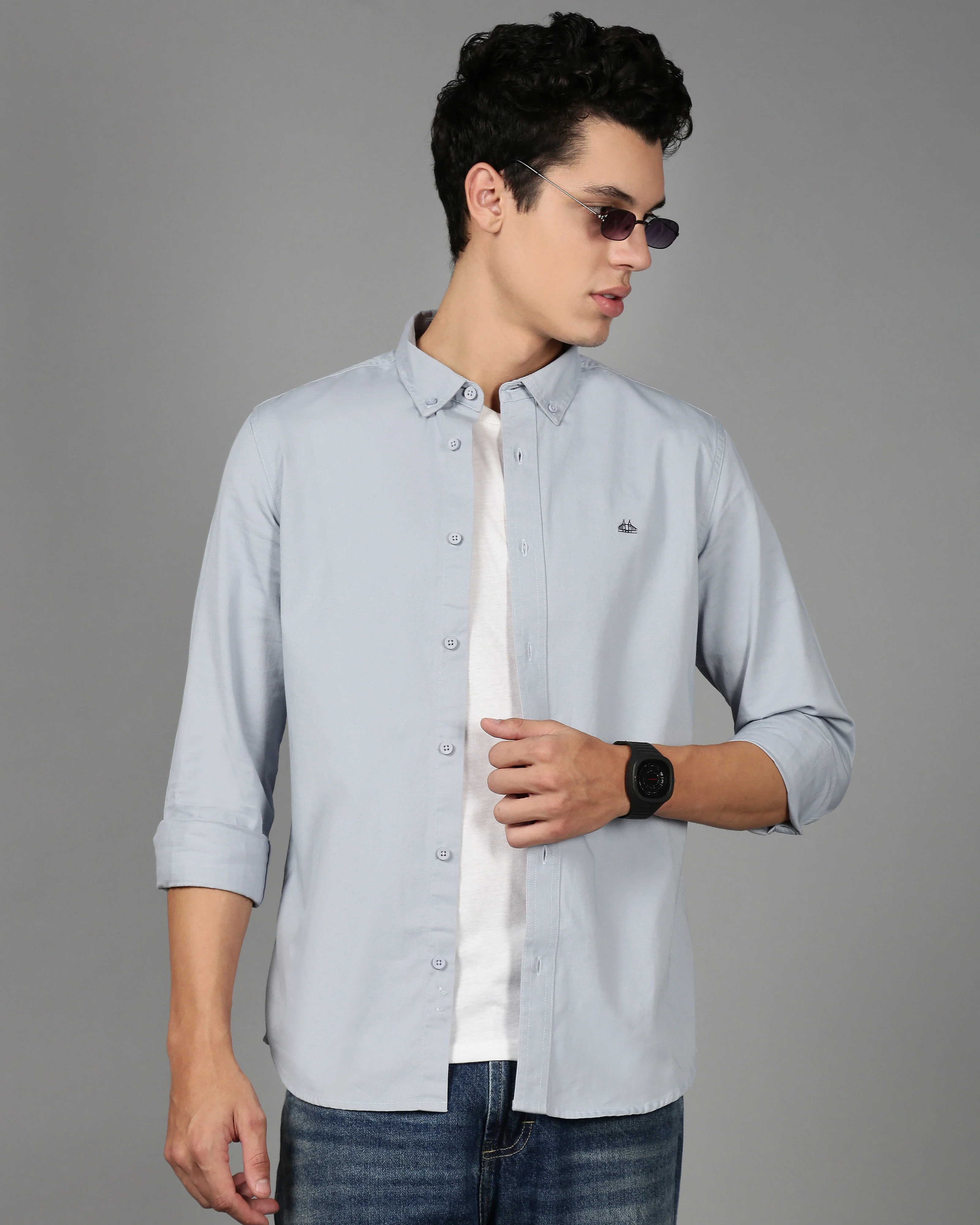 Men Blue Cotton Twill Shirt - Image 5