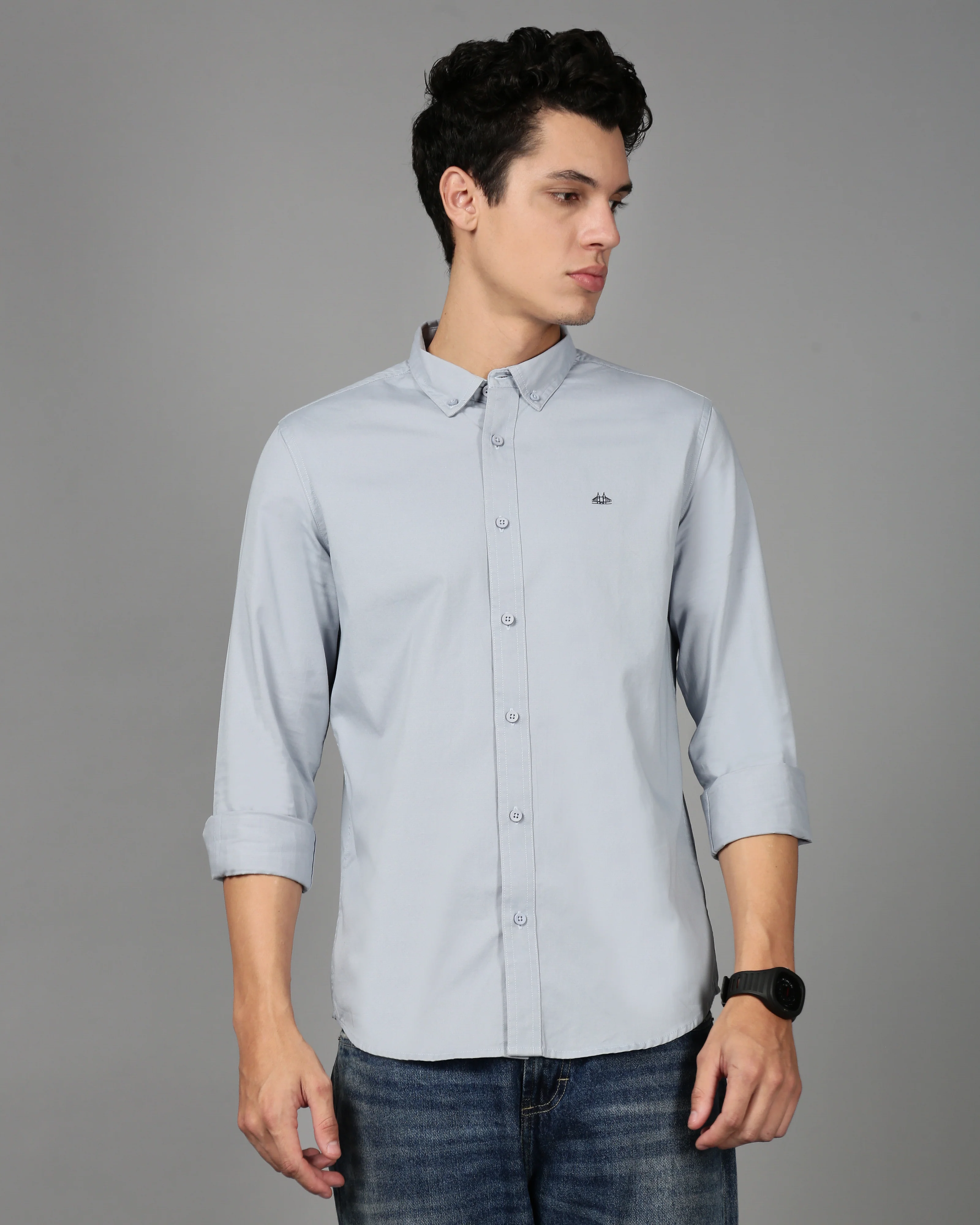 Men Blue Cotton Twill Shirt - Image 6