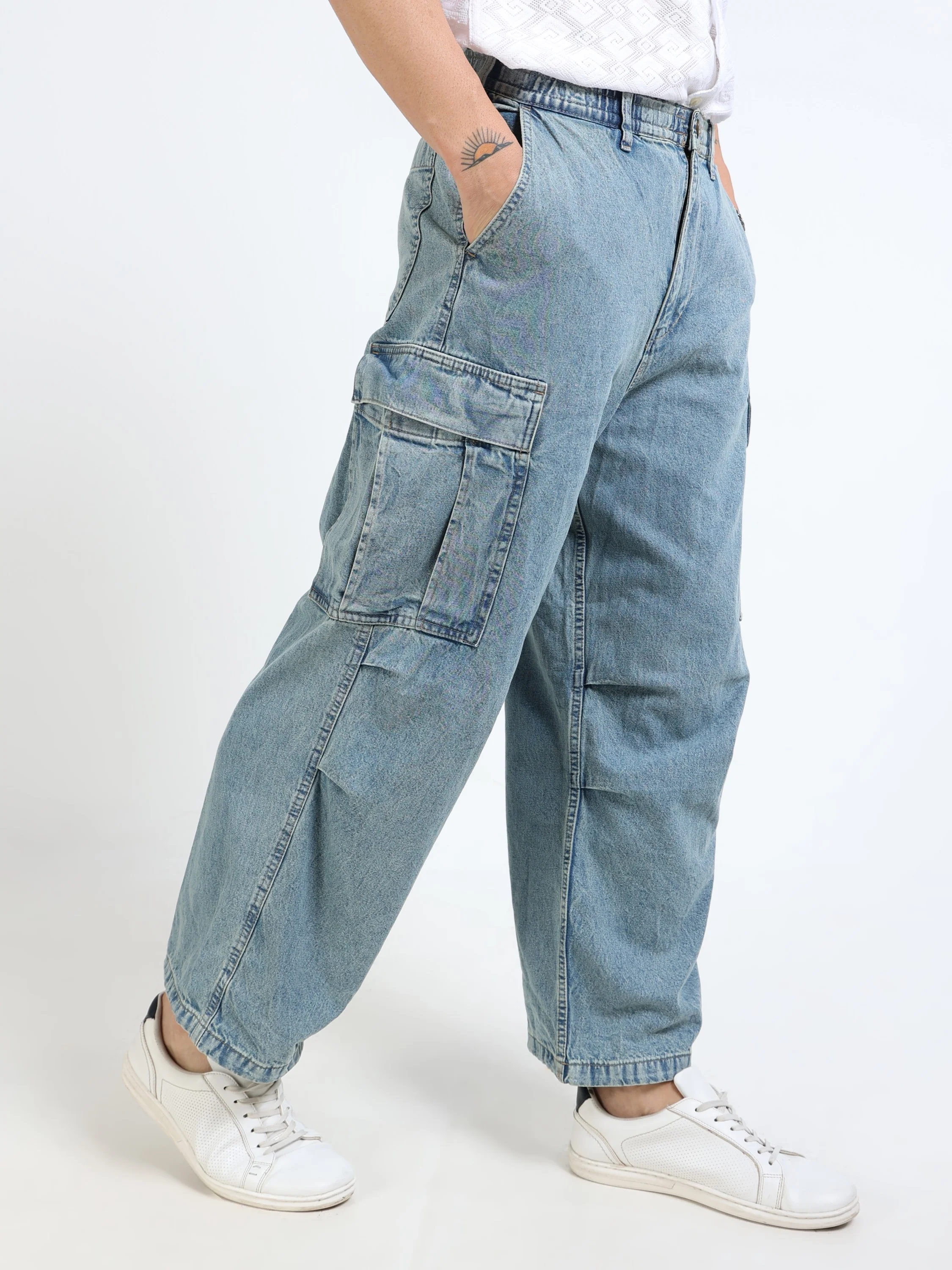 Men Baggy Denim Cargo Pants - Image 4