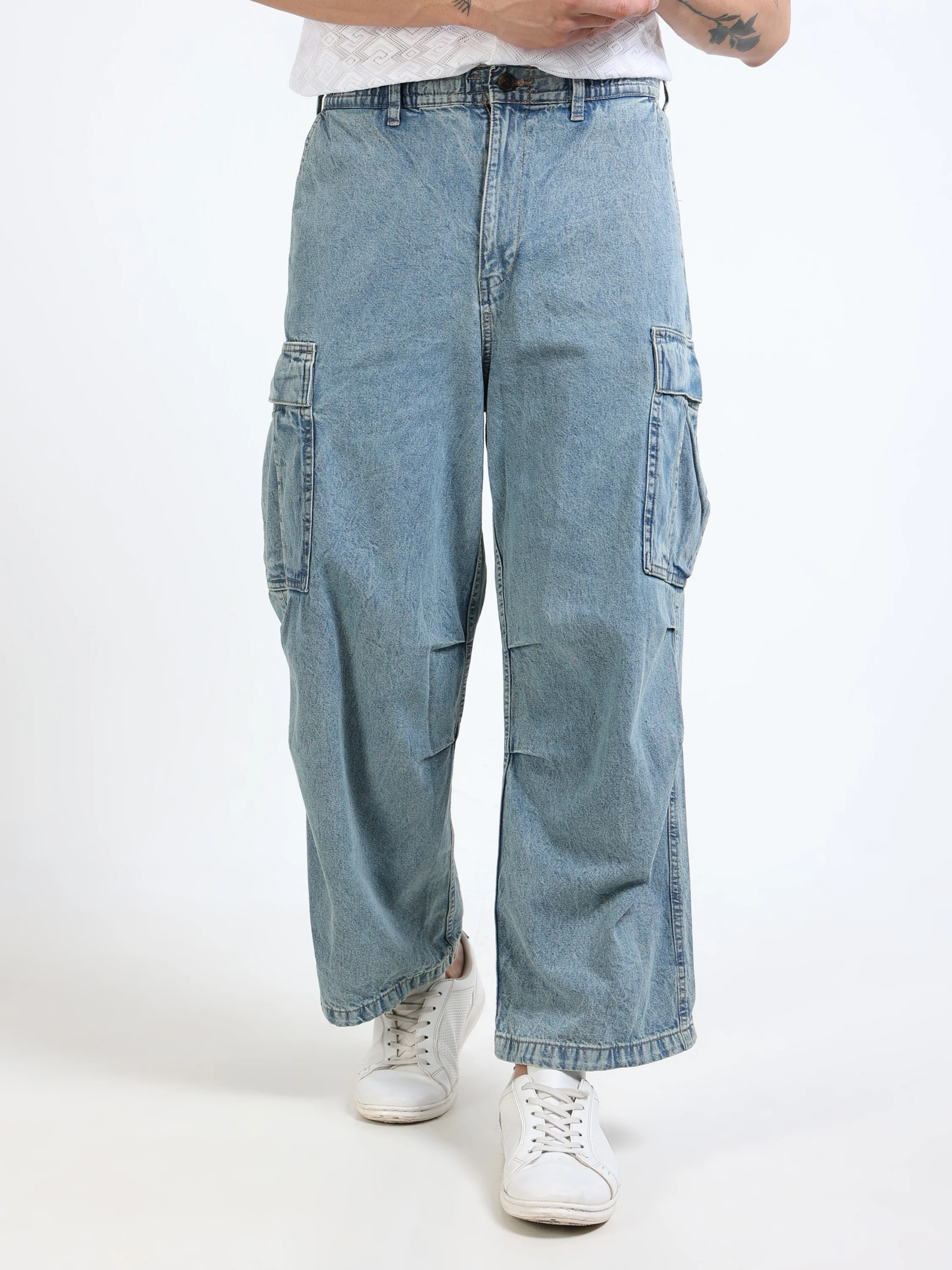 Men Baggy Denim Cargo Pants - Image 6