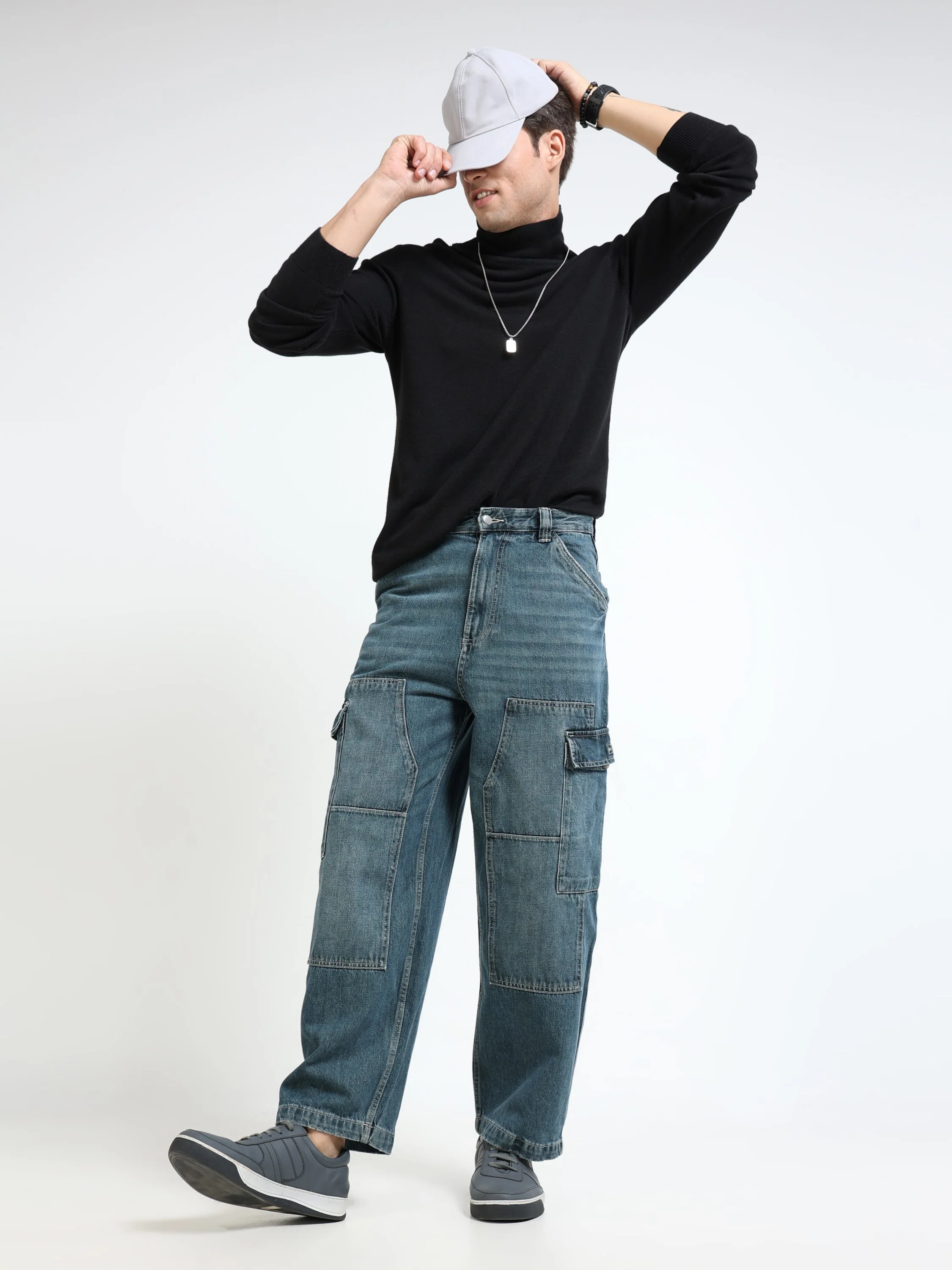 Men Heavy Denin Cargo Pants - Image 2