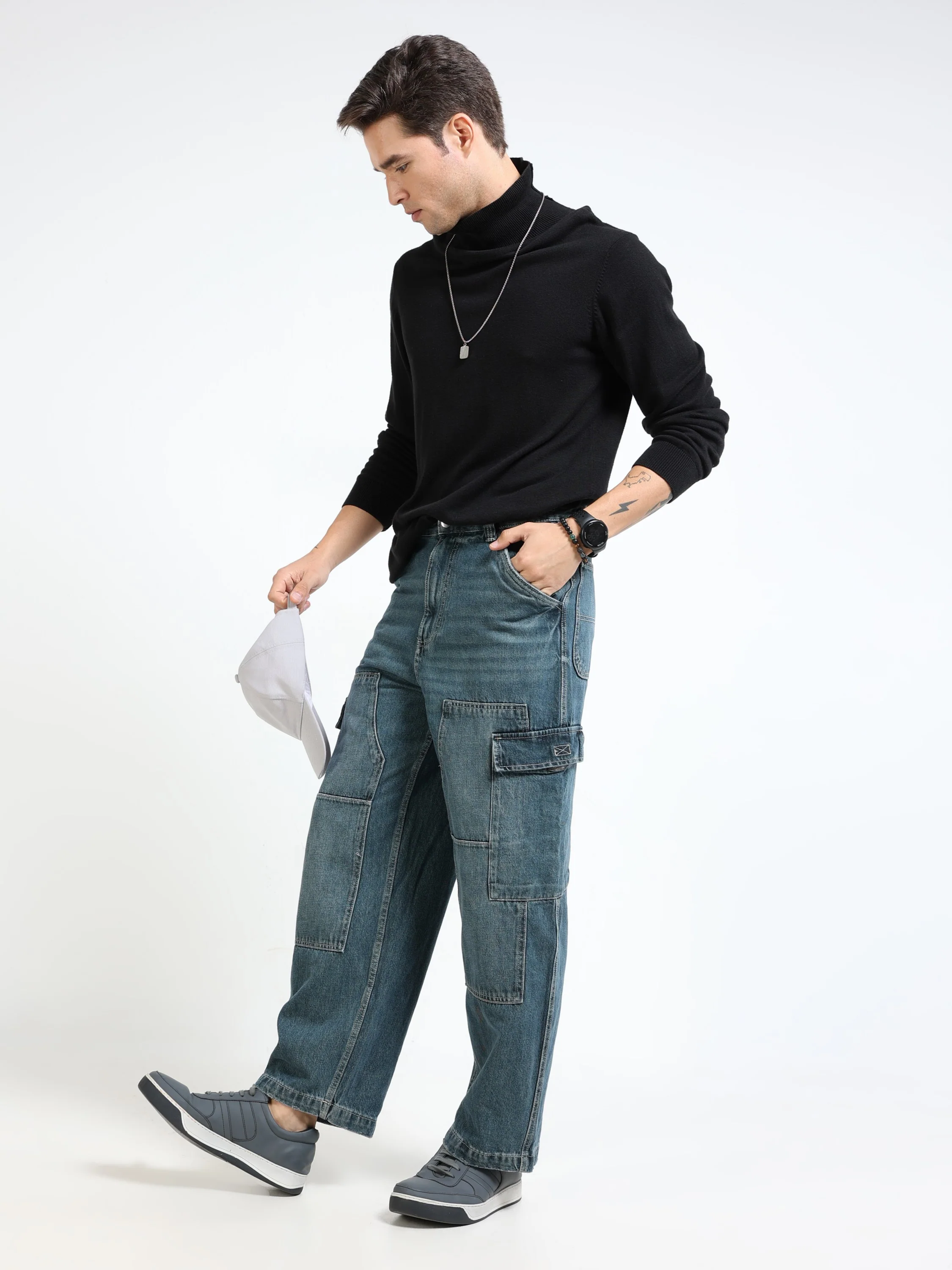 Men Heavy Denin Cargo Pants - Image 3