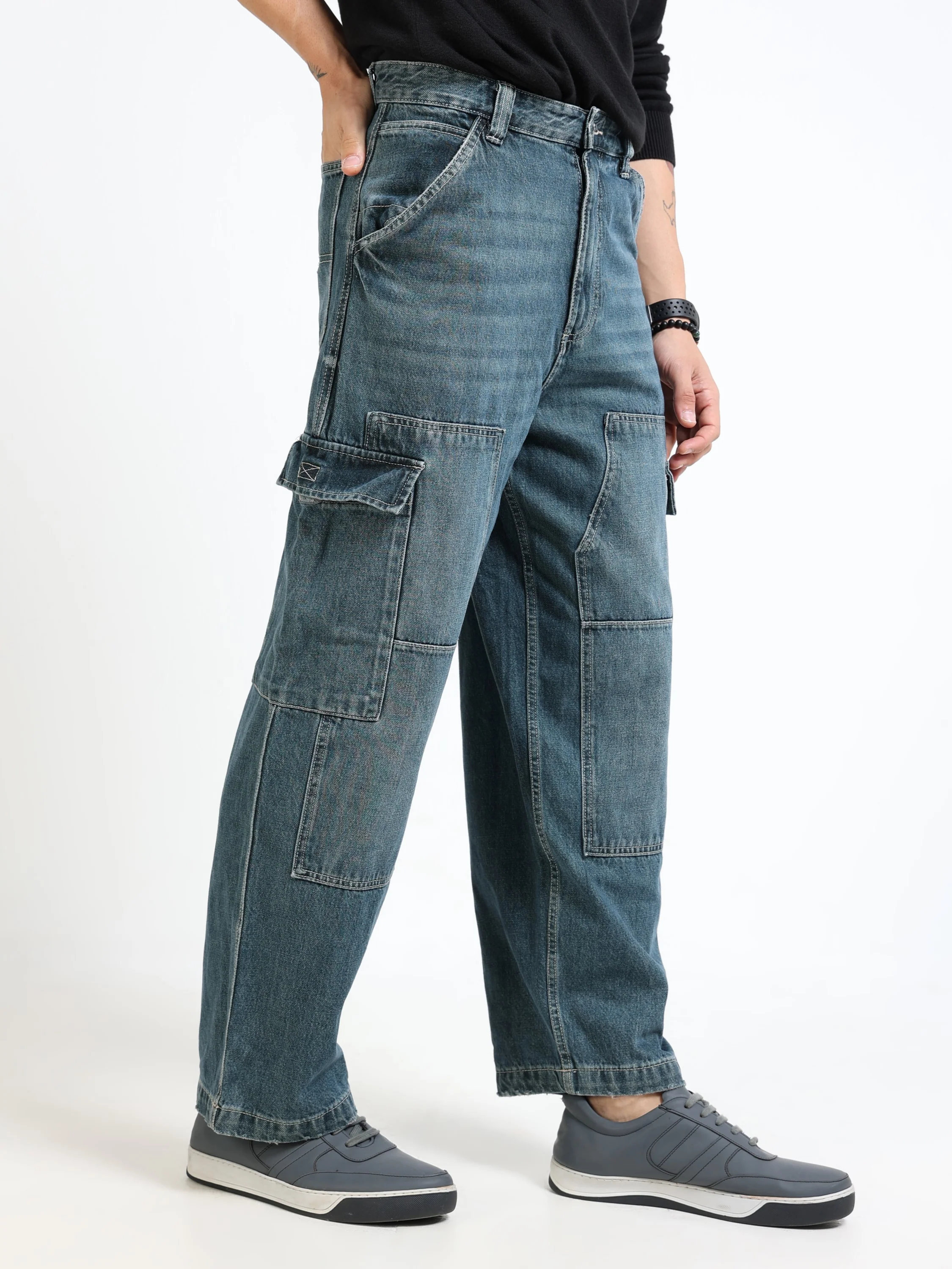 Men Heavy Denin Cargo Pants - Image 4