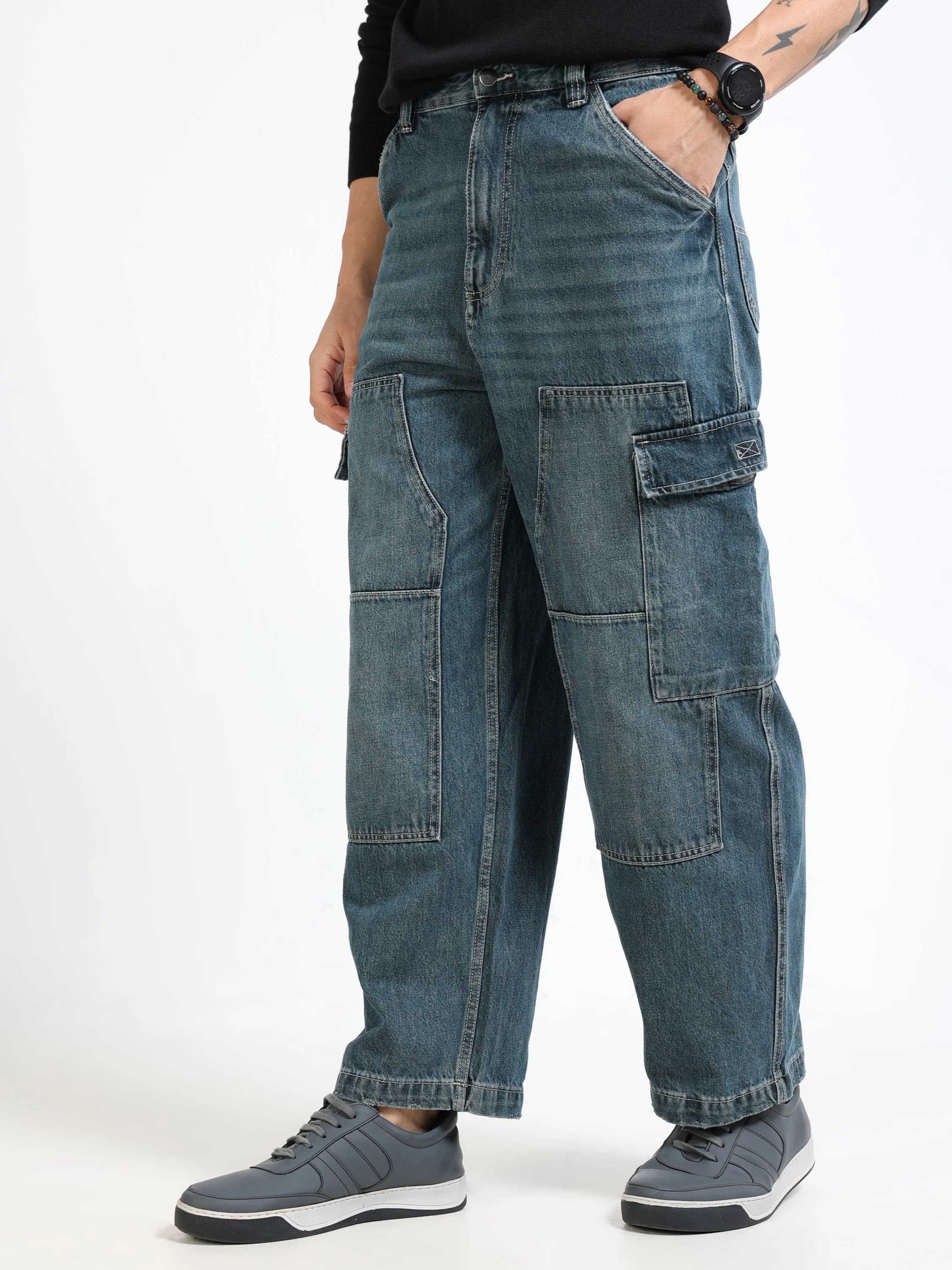 Men Heavy Denin Cargo Pants - Image 7