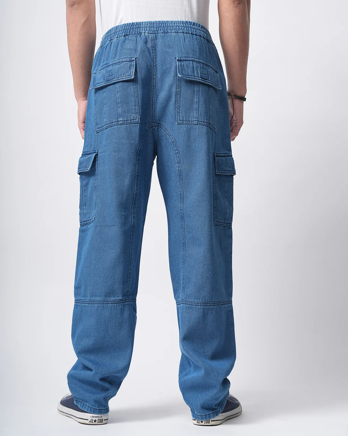 Men Blue Denim Cargo Pants - Image 3