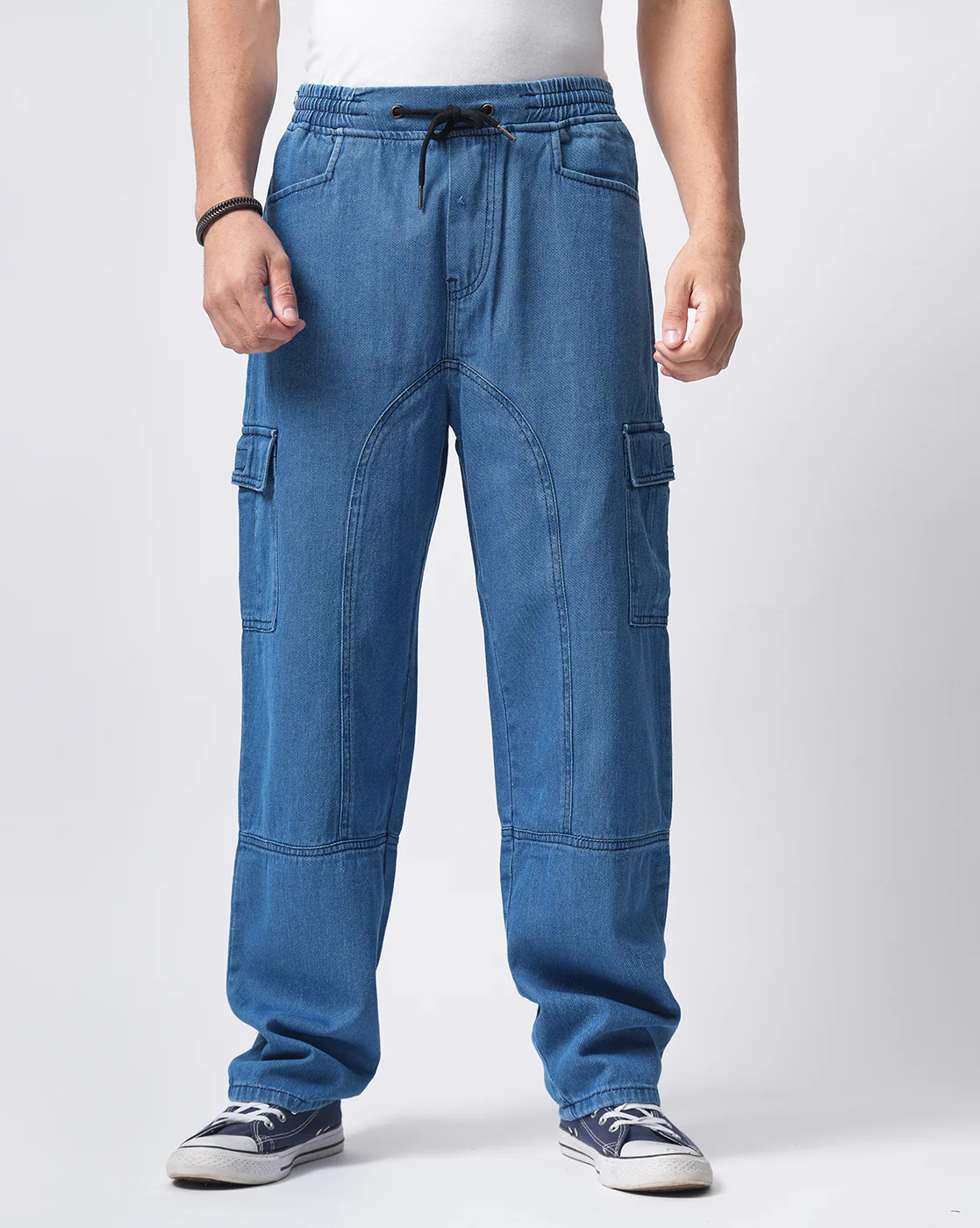 Men Blue Denim Cargo Pants - Image 4