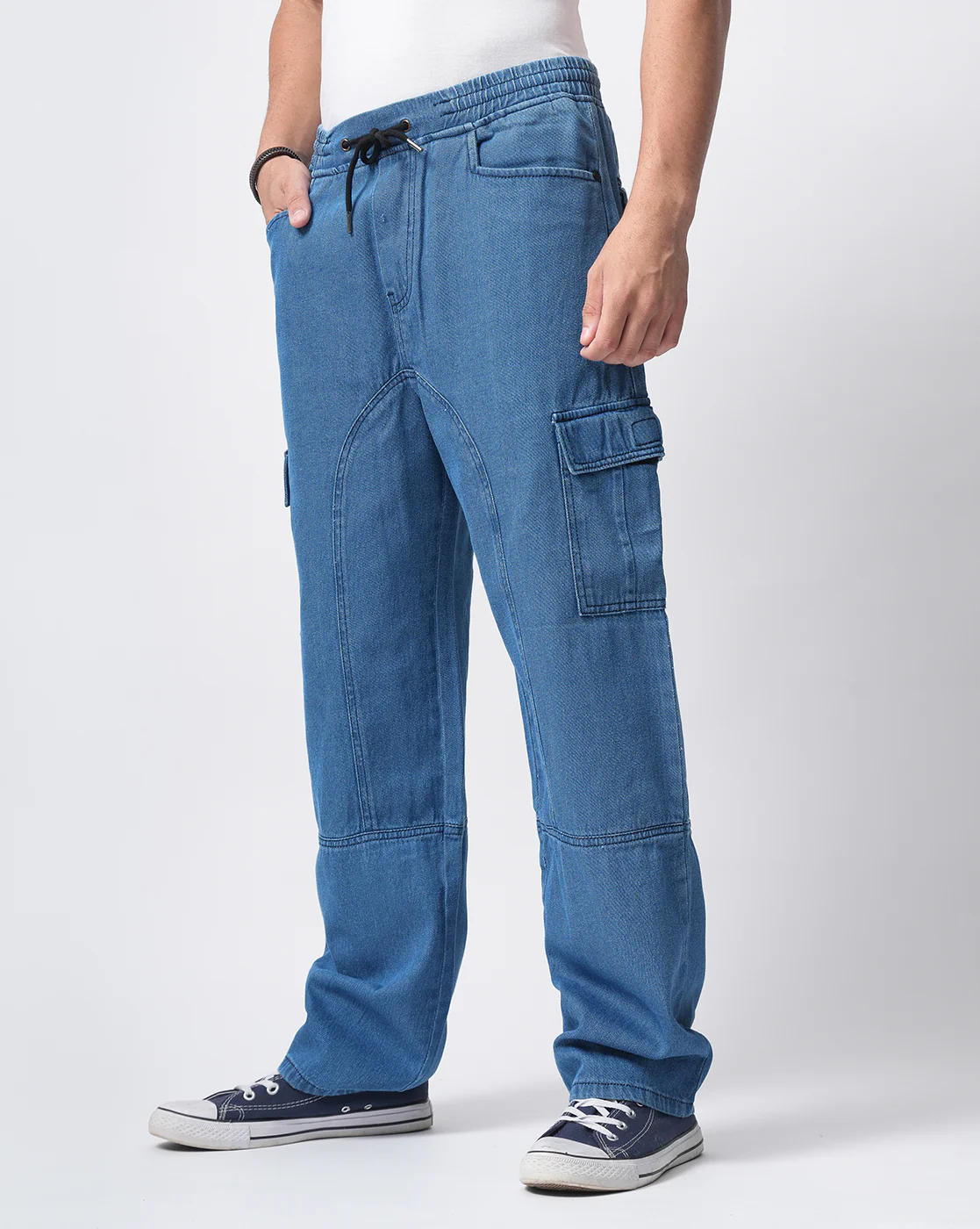 Men Blue Denim Cargo Pants - Image 5