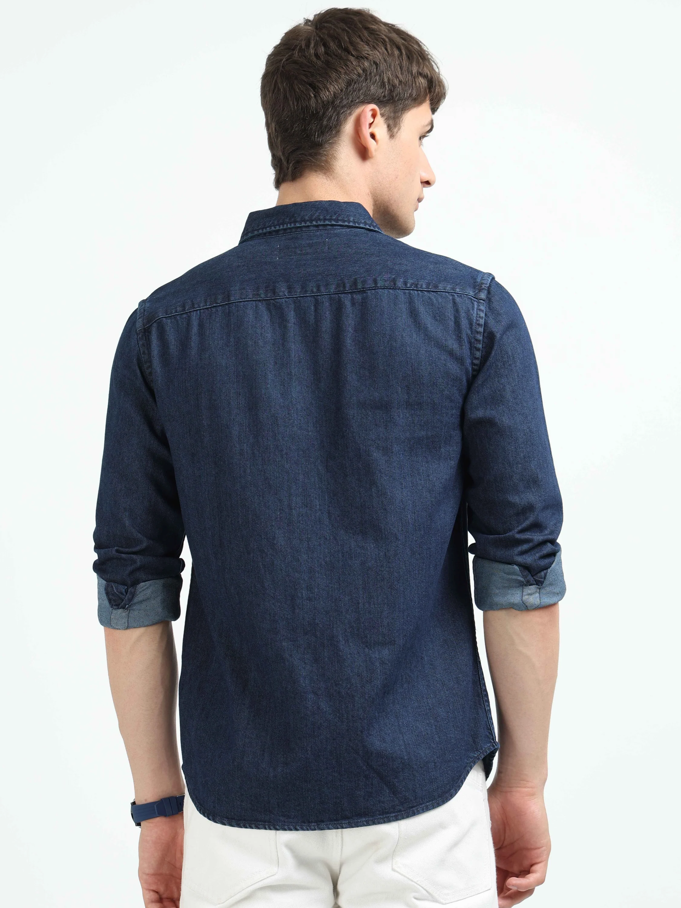 Men Blue Denim Cotton Western Shirt - Image 3