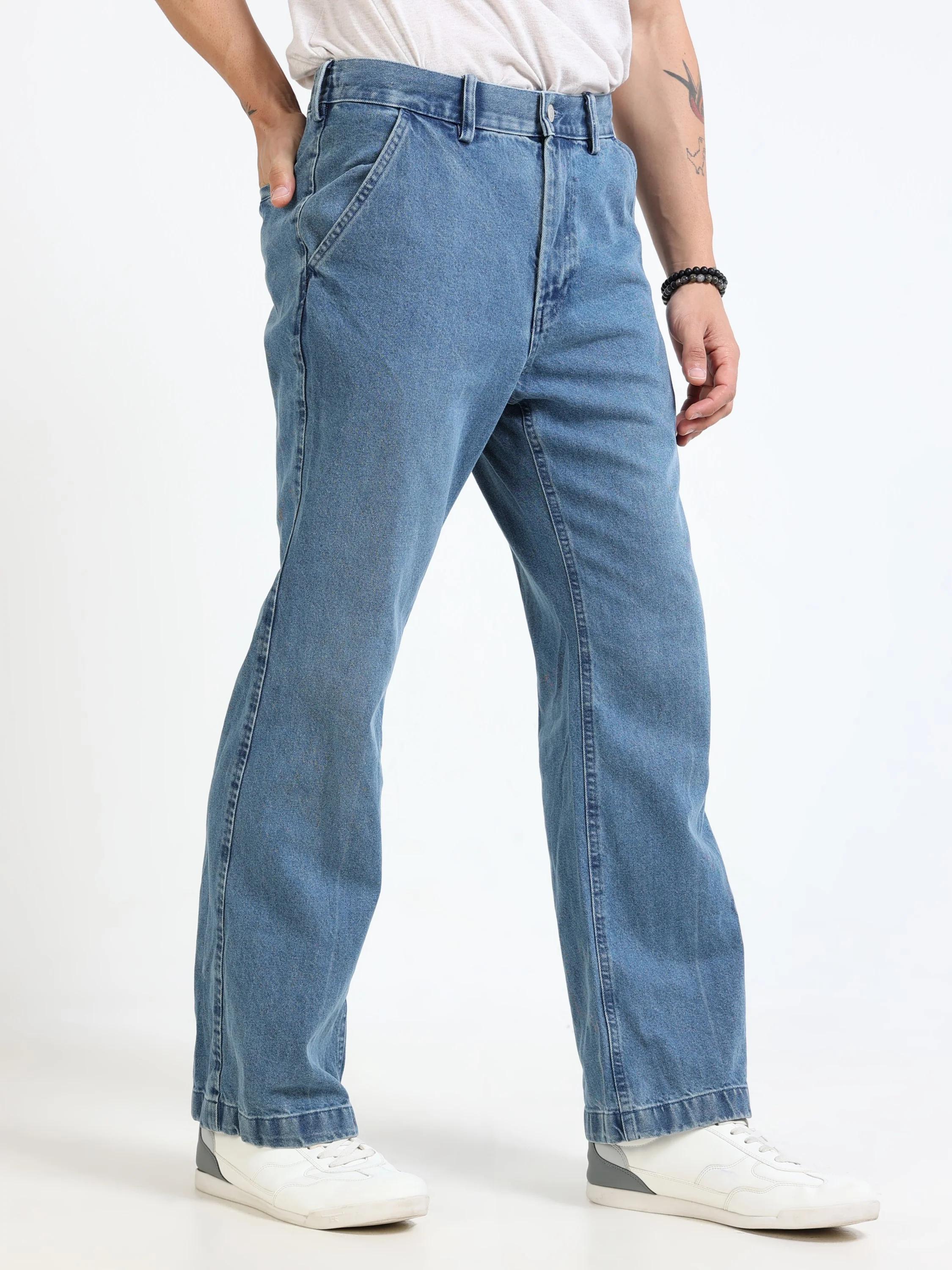 Men Blue Denim Flared Pants - Image 5