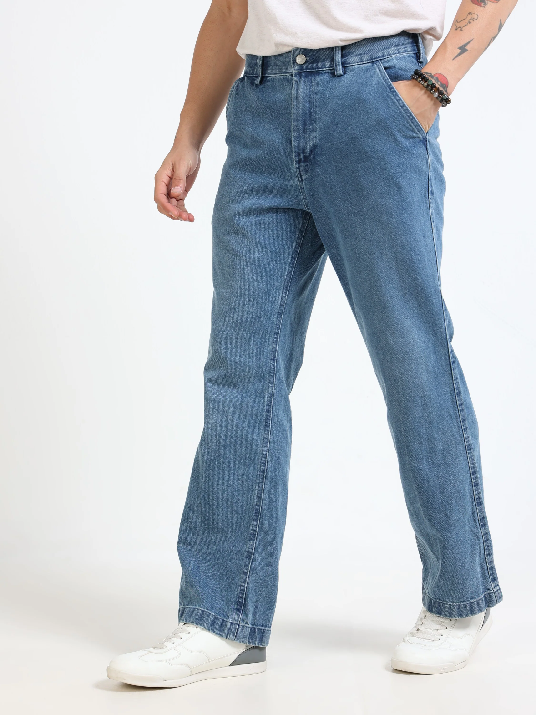 Men Blue Denim Flared Pants - Image 7