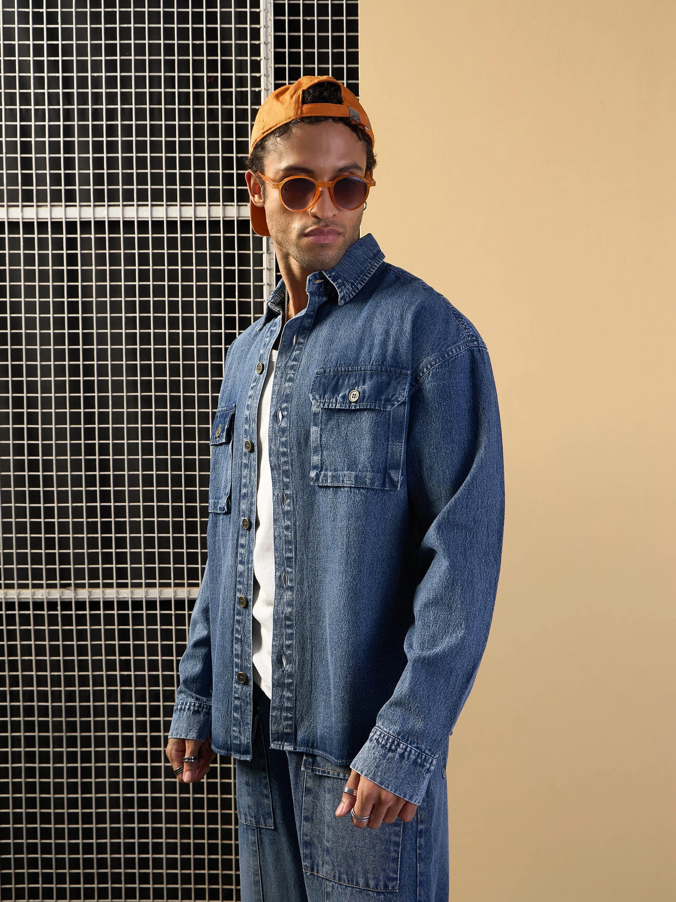 Men Blue Denim Oversized Shacket - Image 5