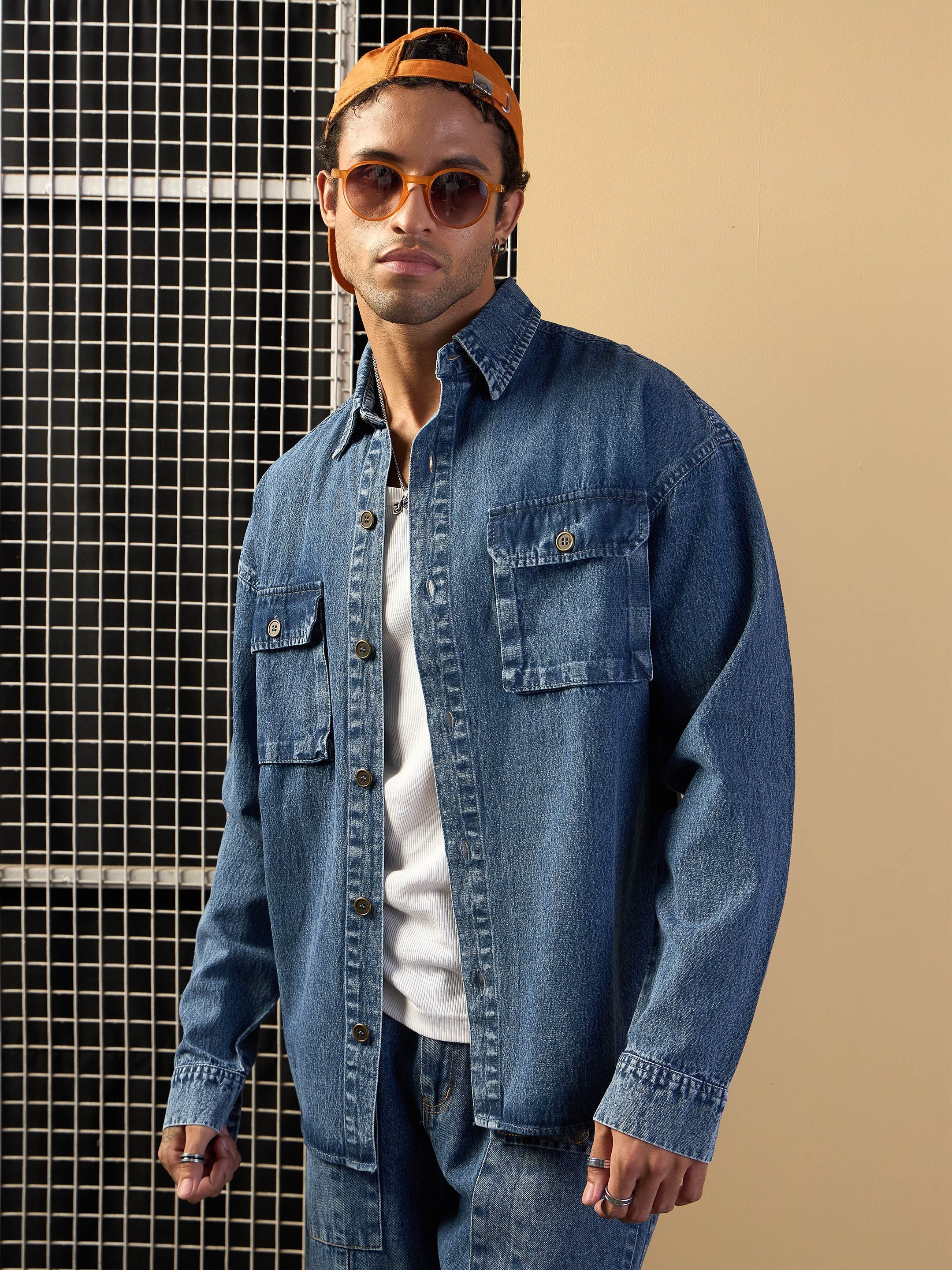 Men Blue Denim Oversized Shacket - Image 6