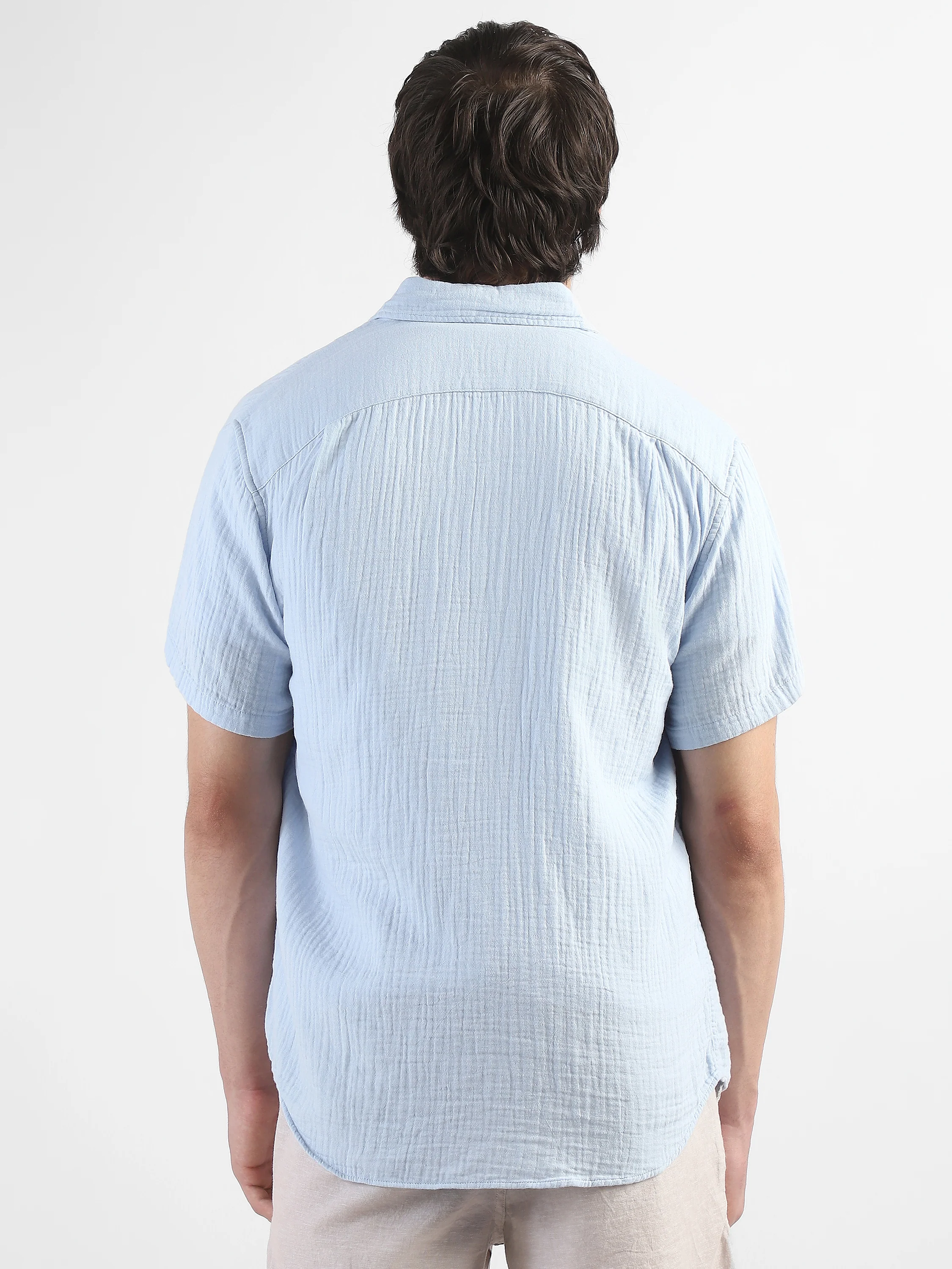 Men Blue Double Cloth Casual Shirt - Image 4