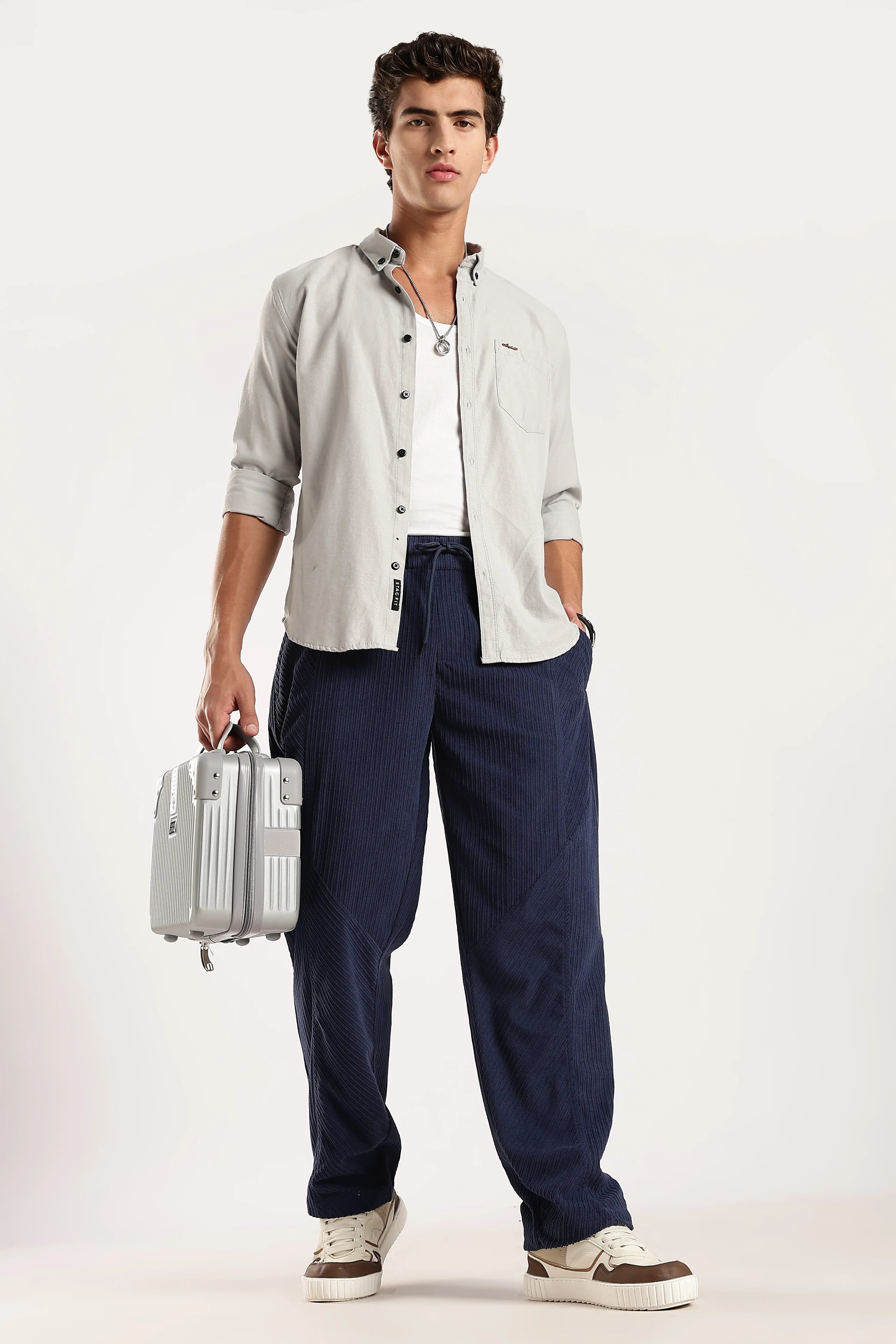Men Blue Textured Drawcord Trousers - Image 4
