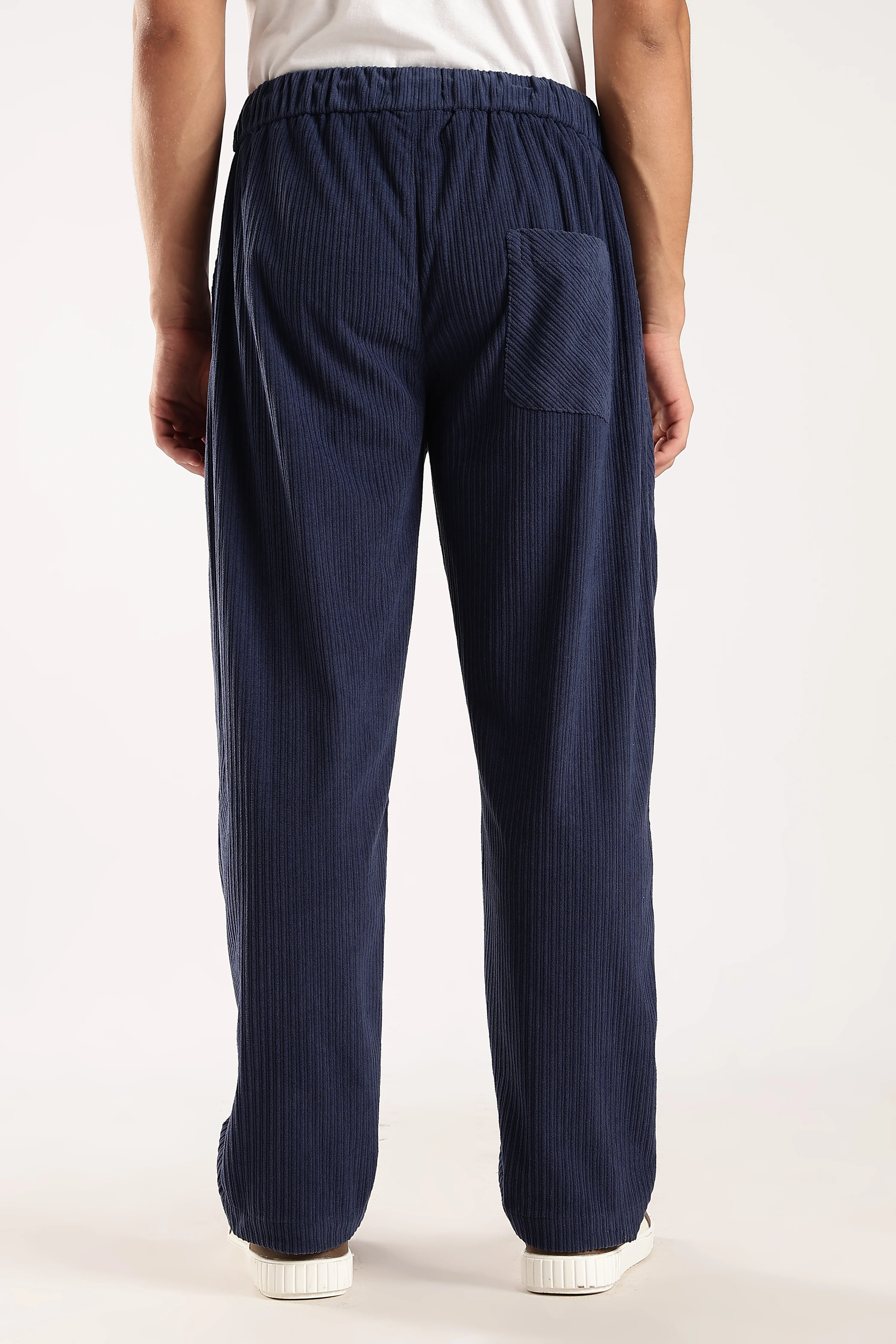 Men Blue Textured Drawcord Trousers - Image 5
