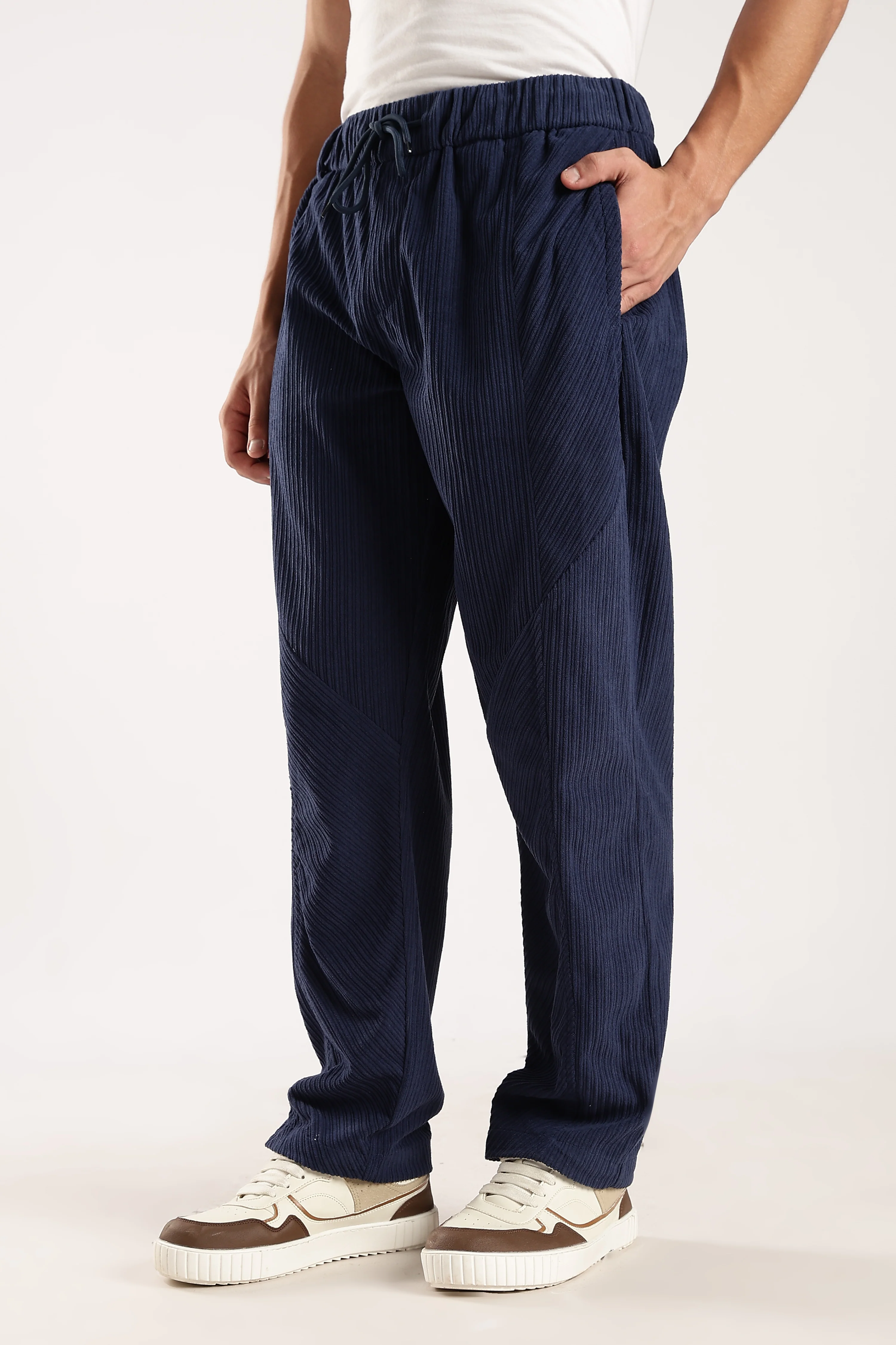 Men Blue Textured Drawcord Trousers - Image 8