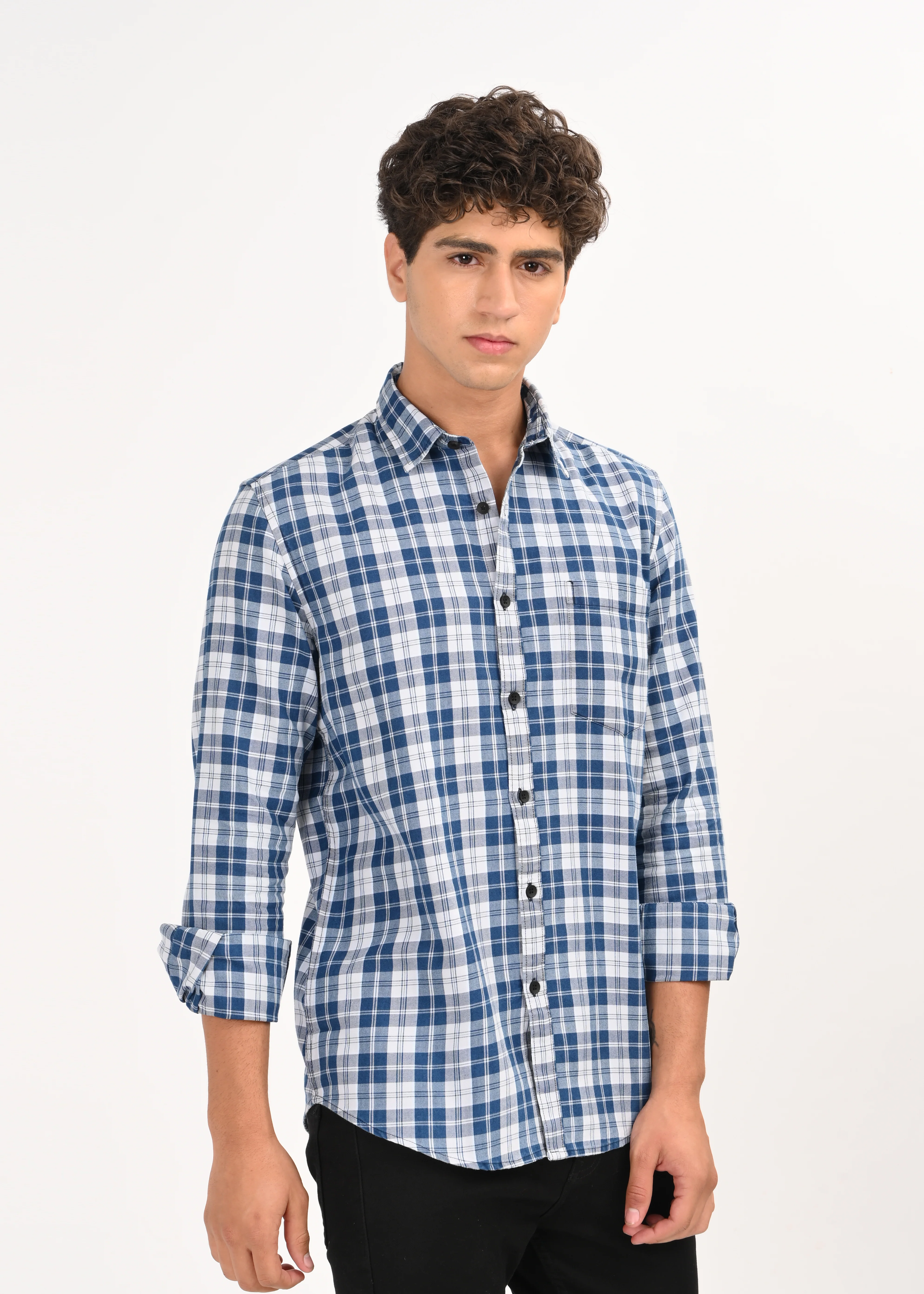 Men Blue Dyed Checked Shirt - Image 10