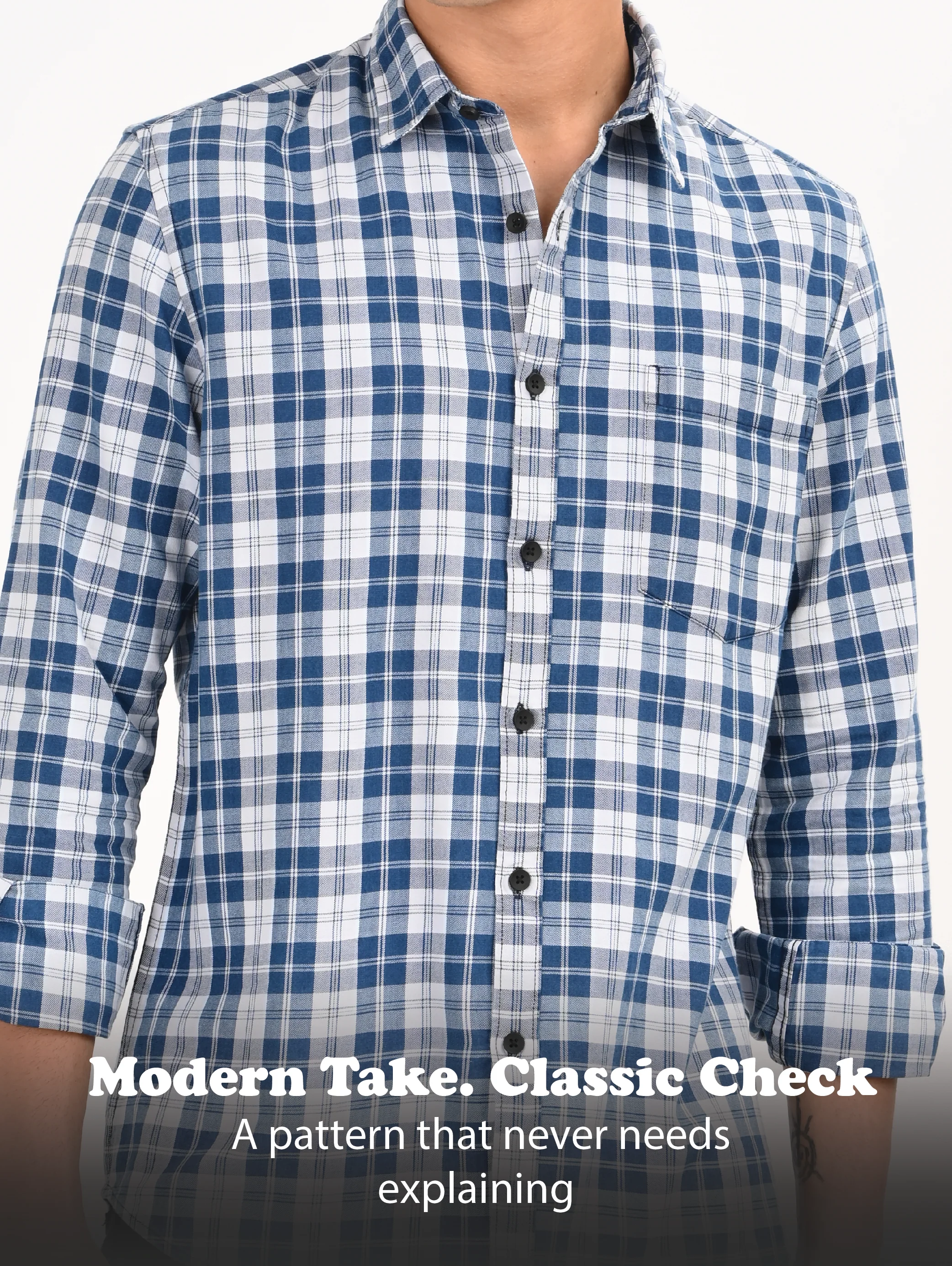 Men Blue Dyed Checked Shirt - Image 11
