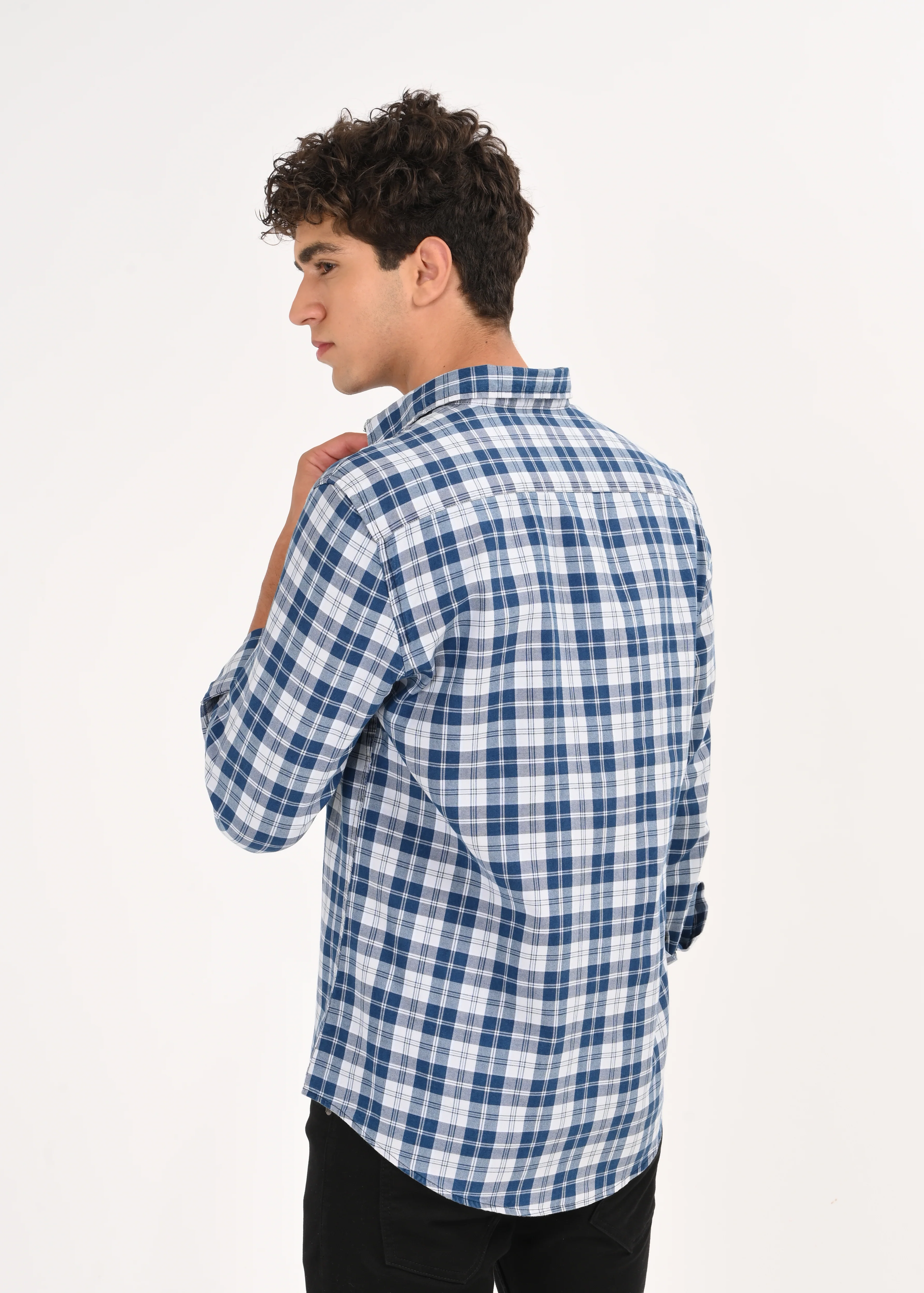 Men Blue Dyed Checked Shirt - Image 2