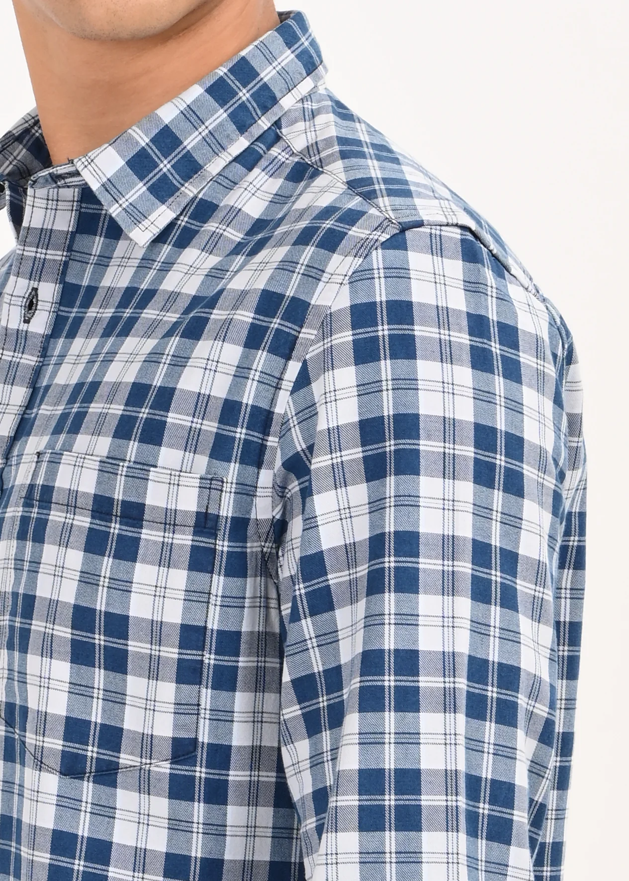 Men Blue Dyed Checked Shirt - Image 6